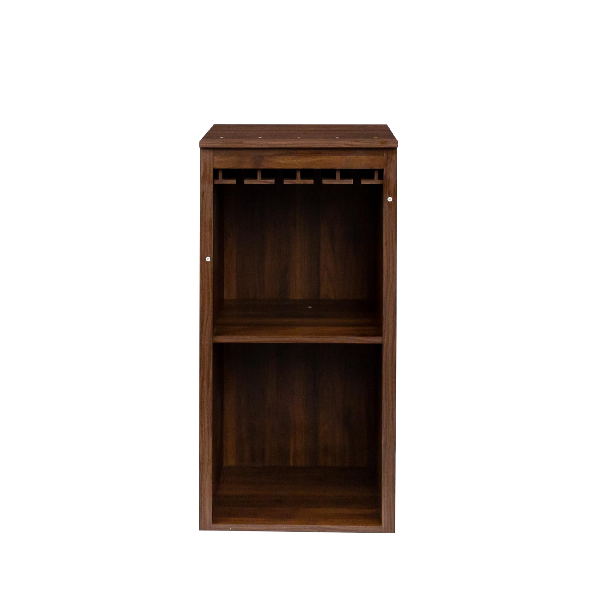 Holaki 2-Piece Modular Wine Bar Cabinet Set - Farmhouse Style Kitchen Hutch with 2 Drawers, Open Shelves & Wine Glass Rack - Walnut Brown Storage Cabinet for Living Room, Dining Room & Kitchen - Perfect for Home Entertaining & Wine Storage