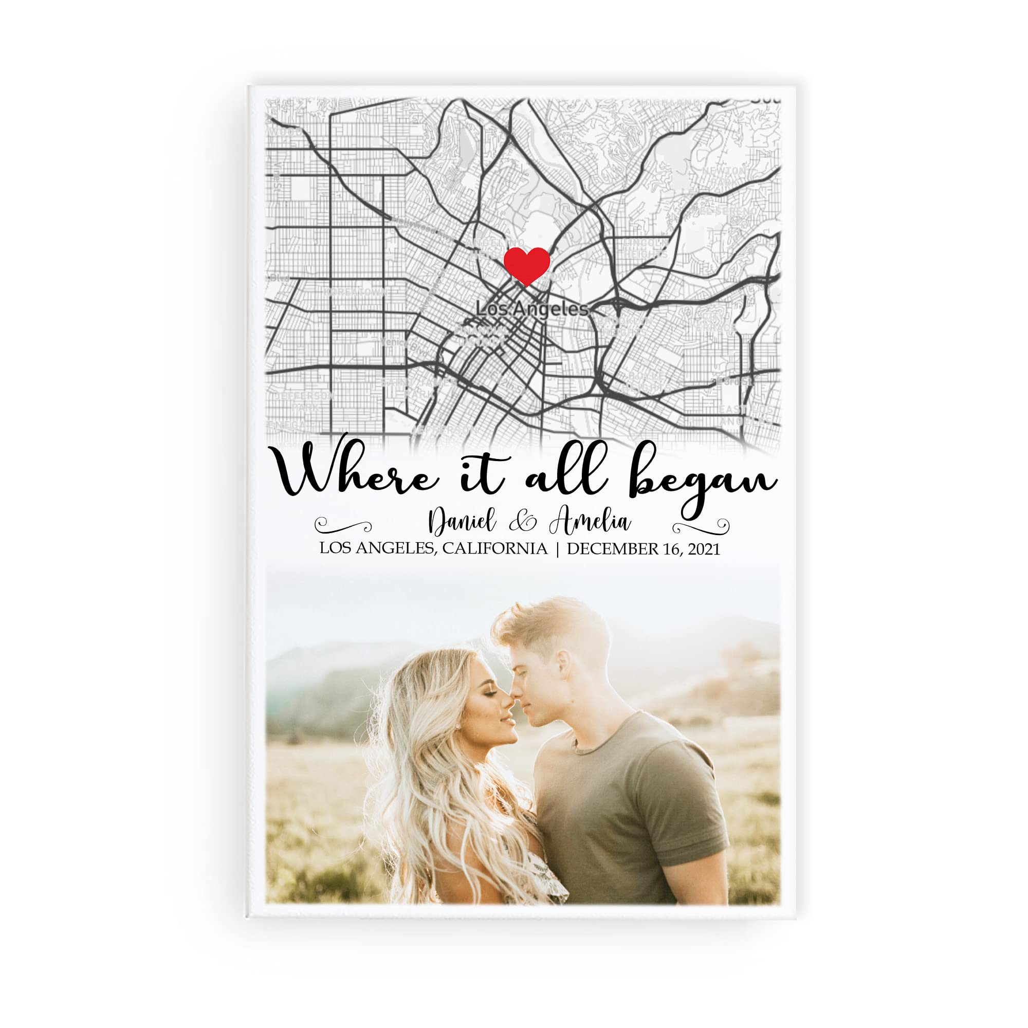 Custom Valentine's Day Map Gift - Personalized 'Where It All Began' Anniversary Present for Him/Her, Boyfriend/Girlfriend, Wife/Husband - Romantic 18x12 Wall Art for Couples, Wedding & Home Decor