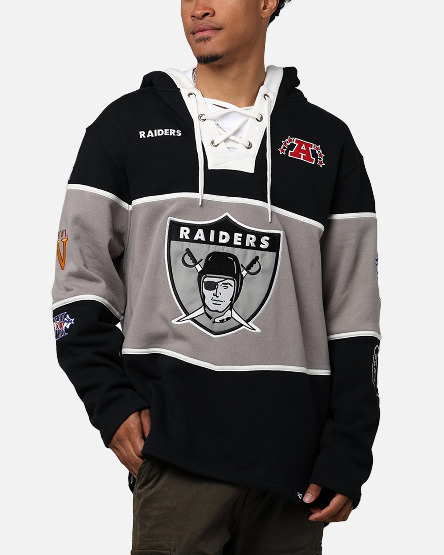 47 Brand Las Vegas Raiders Super Bowl Gridiron Lacer Hoodie - Jet Black NFL Fan Gear for Game Day & Casual Wear