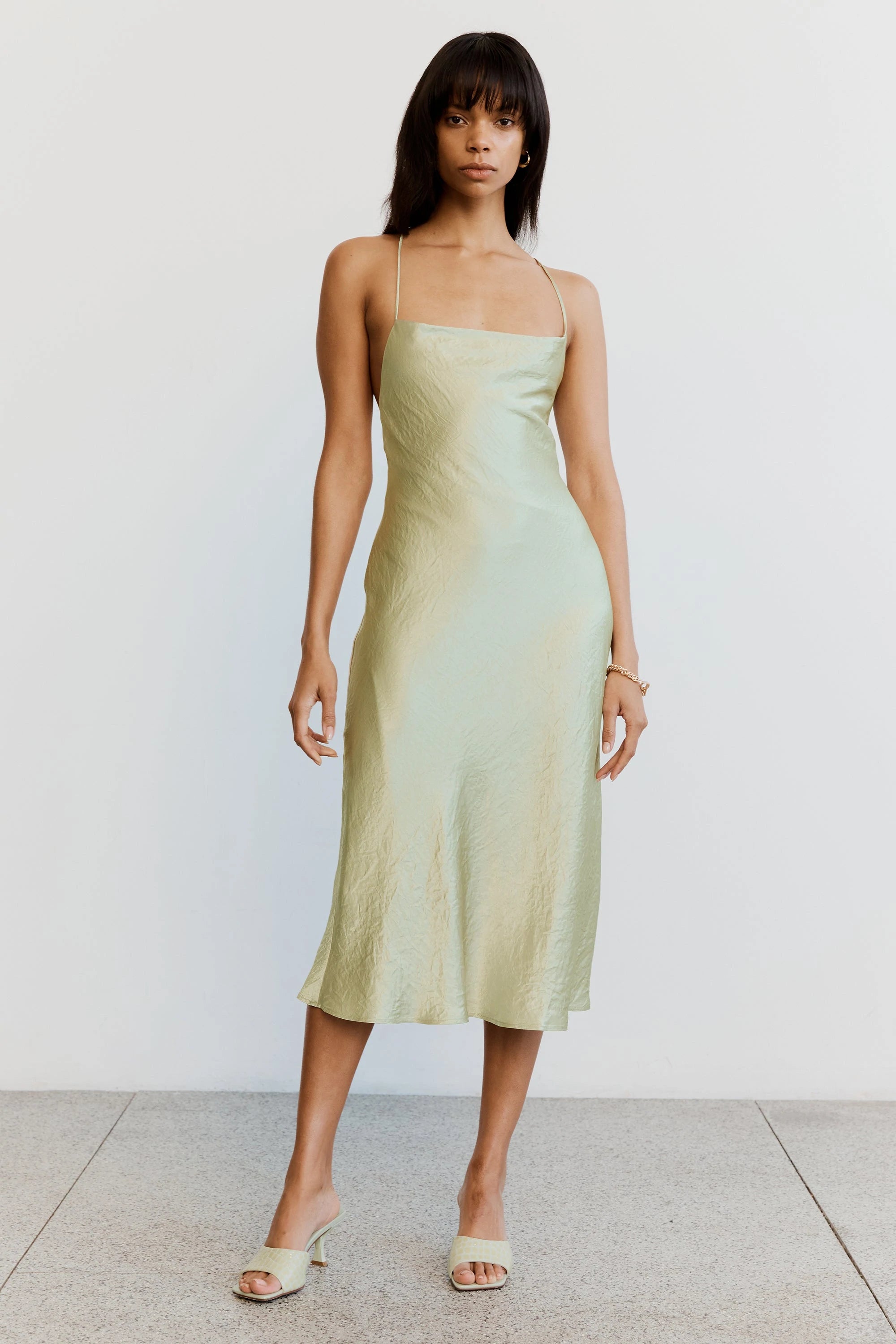 Crush Bias Cowl Slip Dress for Women - Elegant Apple Green Sleeveless Bodycon Dress for Date Night, Party, and Special Occasions