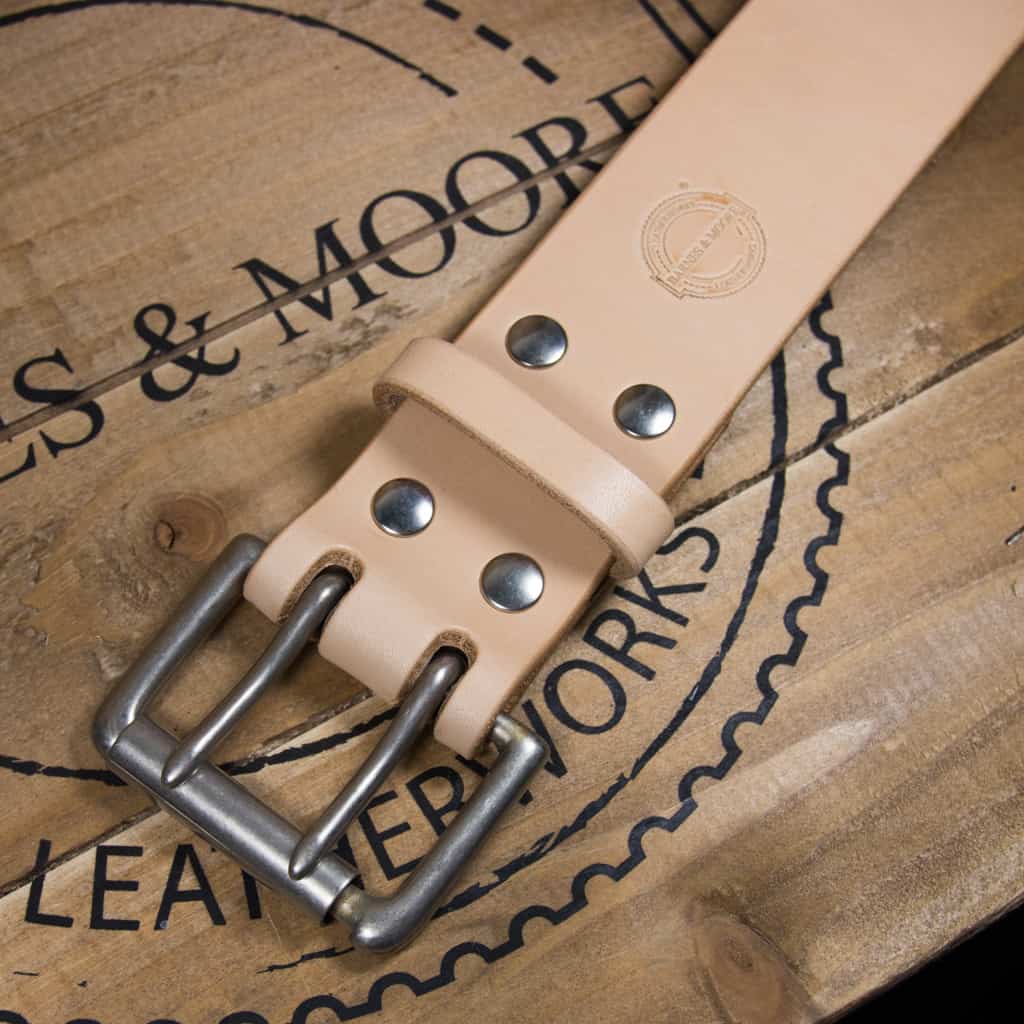 Barnes & Moore Heavyweight Leather Belt for Men - Natural Harness Leather with Nickel Buckle - Durable Dress Belt for Office, Casual & Formal Wear