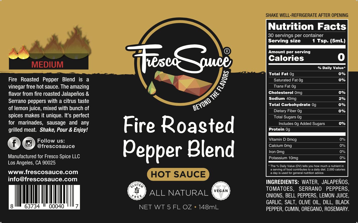 Fire Roasted Pepper Hot Sauce Combo - Chipotle & Habanero - All Natural Vegan Gluten Free Hot Sauce Variety Pack (2 x 5 fl oz) - Perfect for Tacos, Wings, Burgers & BBQ