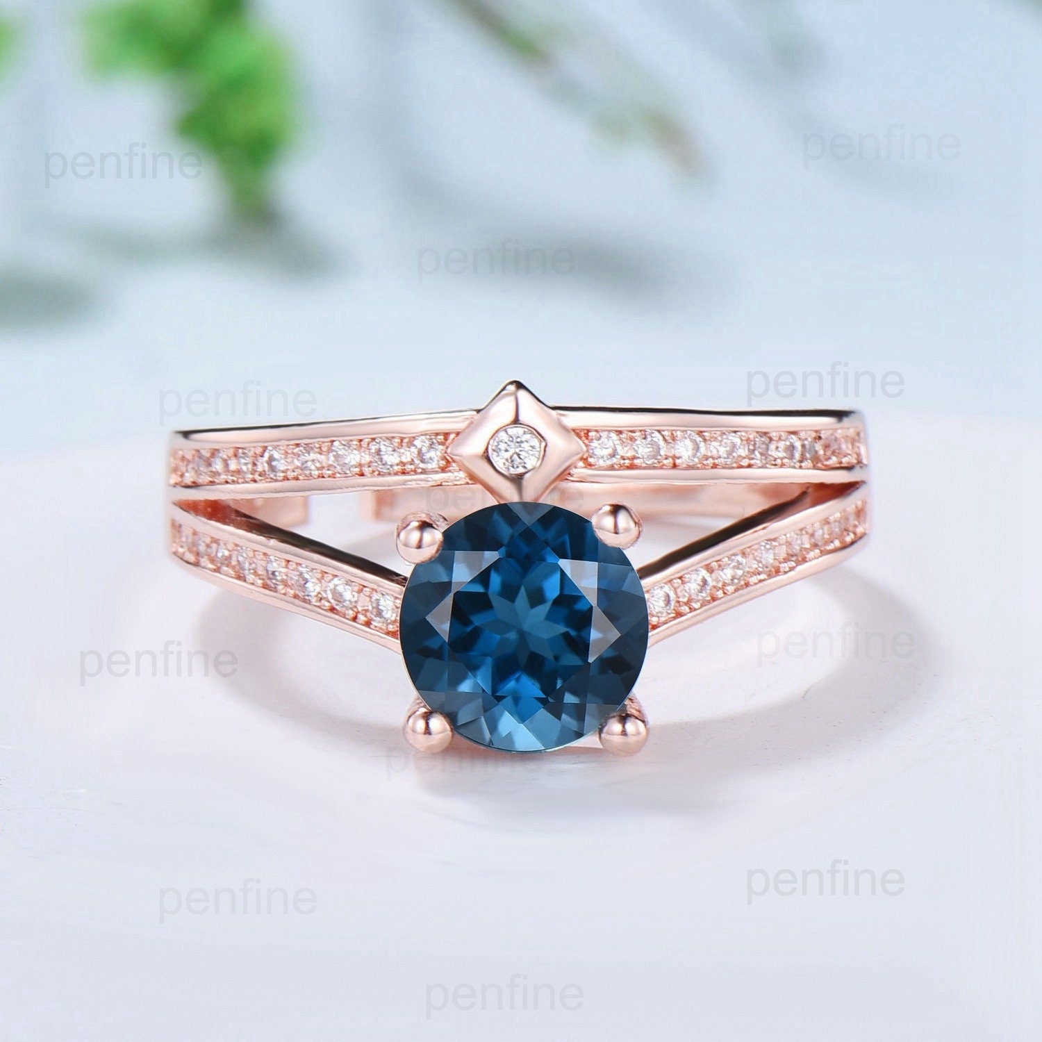 1 Carat Round London Blue Topaz Vintage Engagement Ring for Women - Split Shank Channel Set Wedding Band, Anniversary Gift - Perfect for Proposals, Bridal Jewelry & Special Occasions