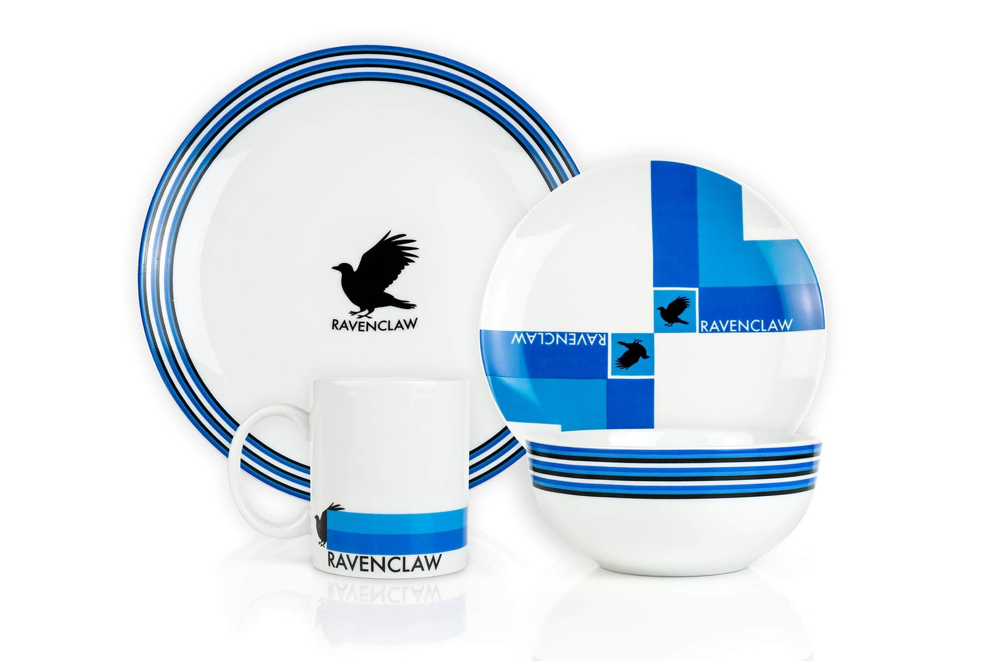 Harry Potter Ravenclaw 16-Piece Porcelain Dinnerware Set for 4 People - Includes 4 Dinner Plates, 4 Salad Plates, 4 Bowls & 4 Coffee Mugs - Perfect for Themed Parties, Collectors & Harry Potter Fans