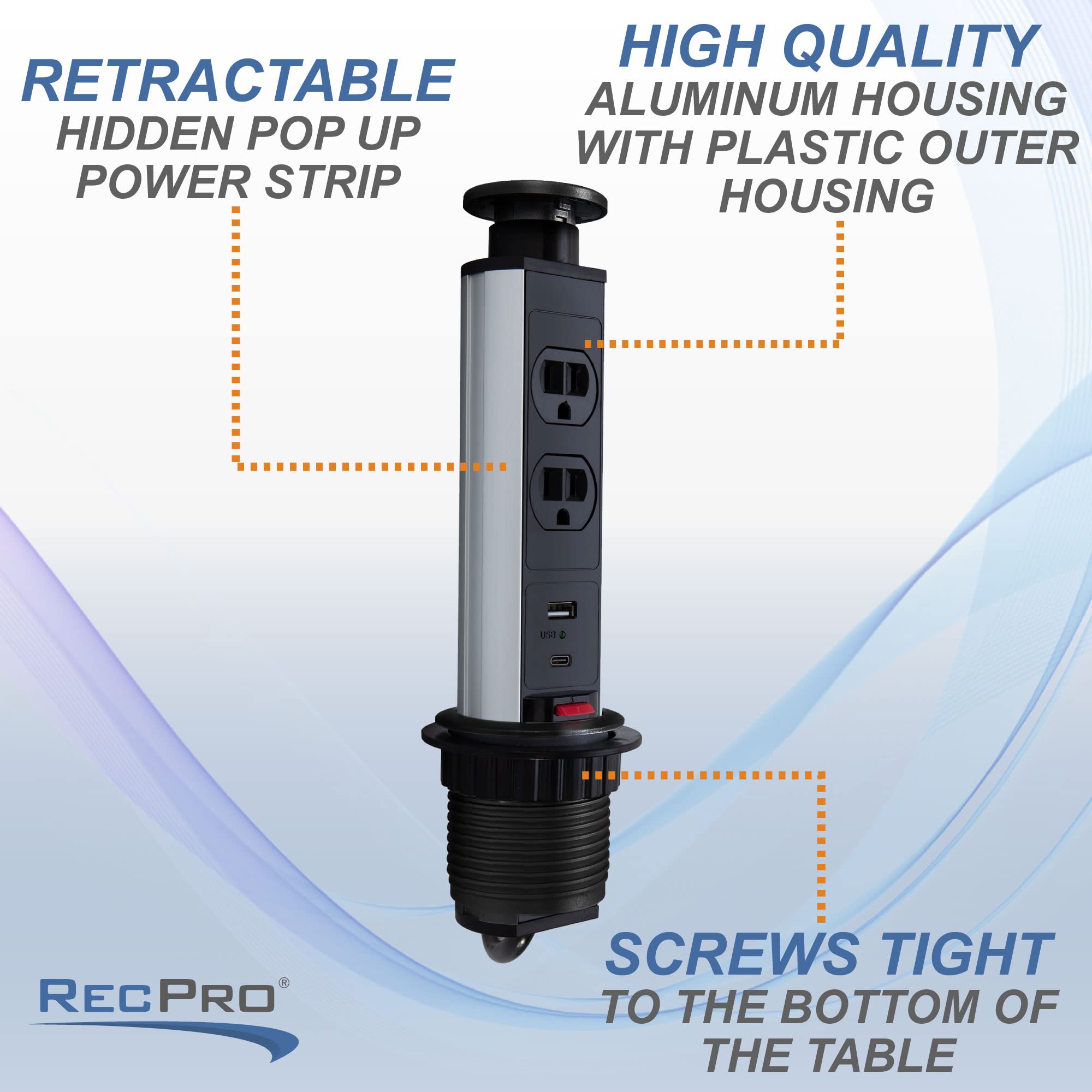 RecPro Pop Up Outlet Charger with Wireless Phone Charger & USB Ports - 15 Amp Power Outlet for Kitchen Countertops, Office Desks, and RV Use - Fast Charging Station for Phones, Tablets, and Devices