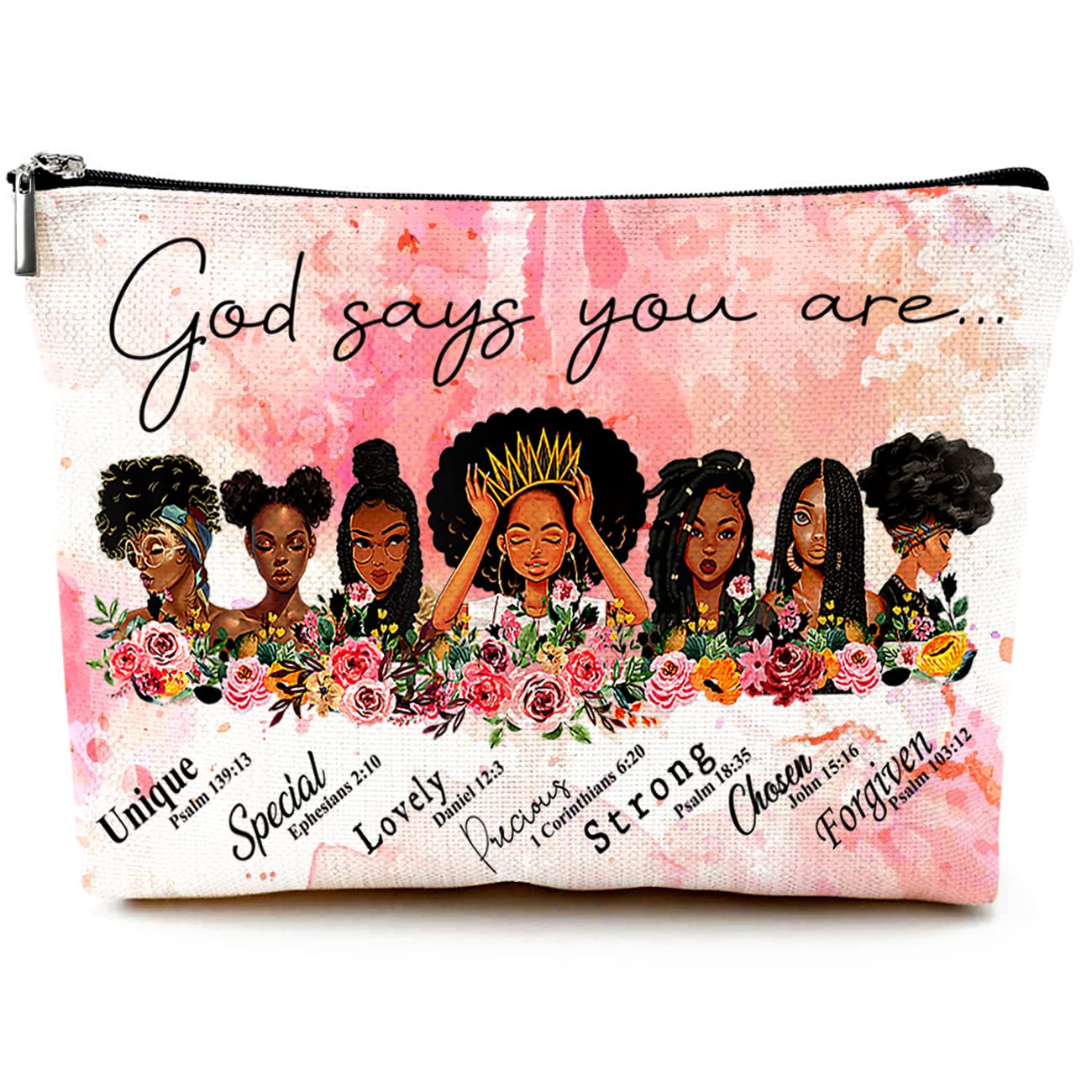 Waterproof Canvas Makeup Bag for Women - Cute Funny Cosmetic Pouch with Zipper, Travel Toiletry Organizer for African American Women | Perfect for Travel, Gym & Daily Essentials Storage