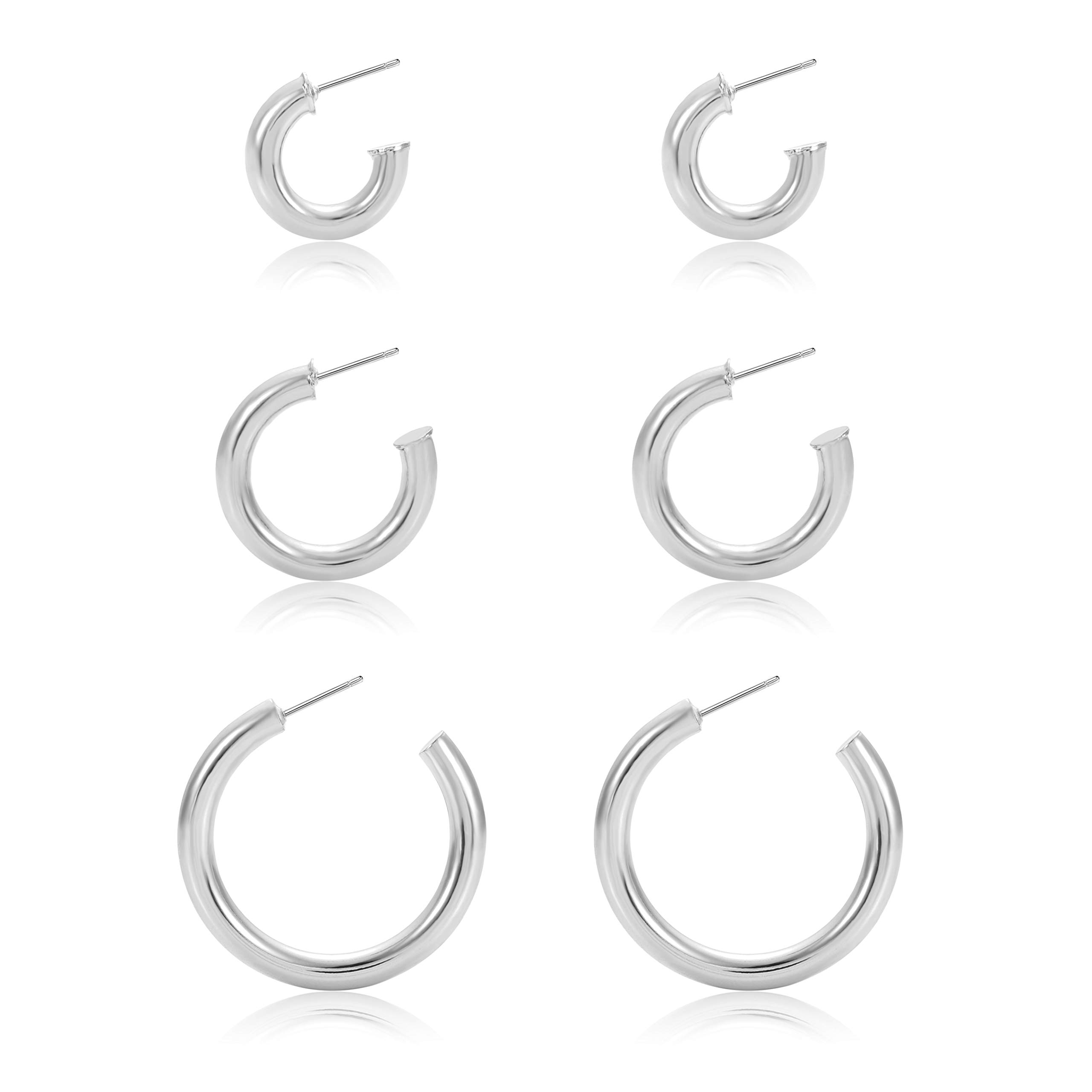 3 Pairs Chunky Open Hoop Earrings for Women - Lightweight Thick Circle Tube Earrings, Trendy Statement Jewelry Set for Girls | Perfect for Parties, Dating & Everyday Wear