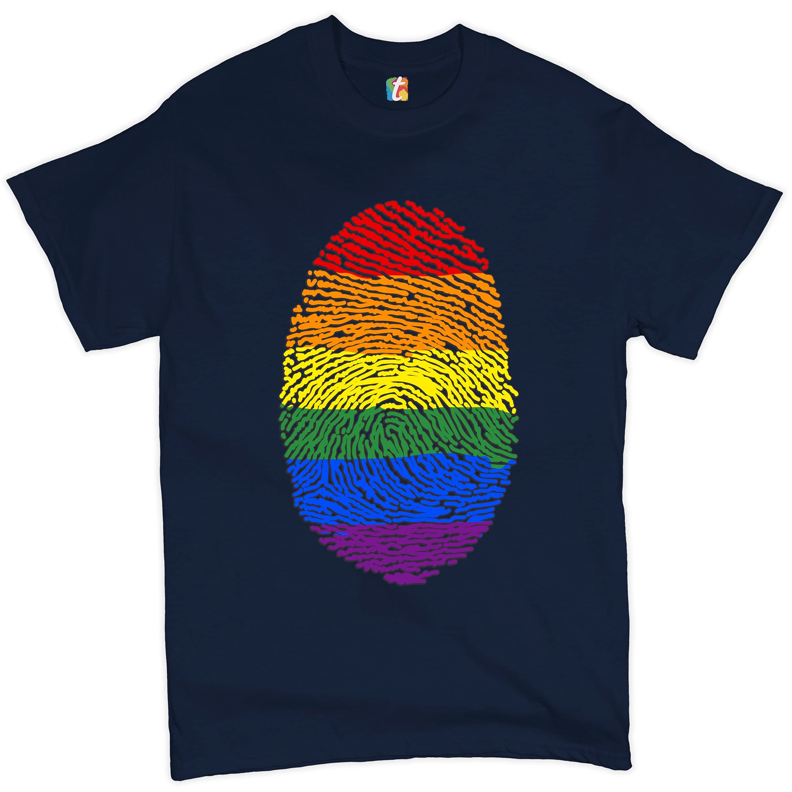 Rainbow Fingerprint T-Shirt - Gay Pride Month LGBTQ Support Ally Men's Tee - Perfect for Pride Parades, LGBTQ Events & Everyday Wear