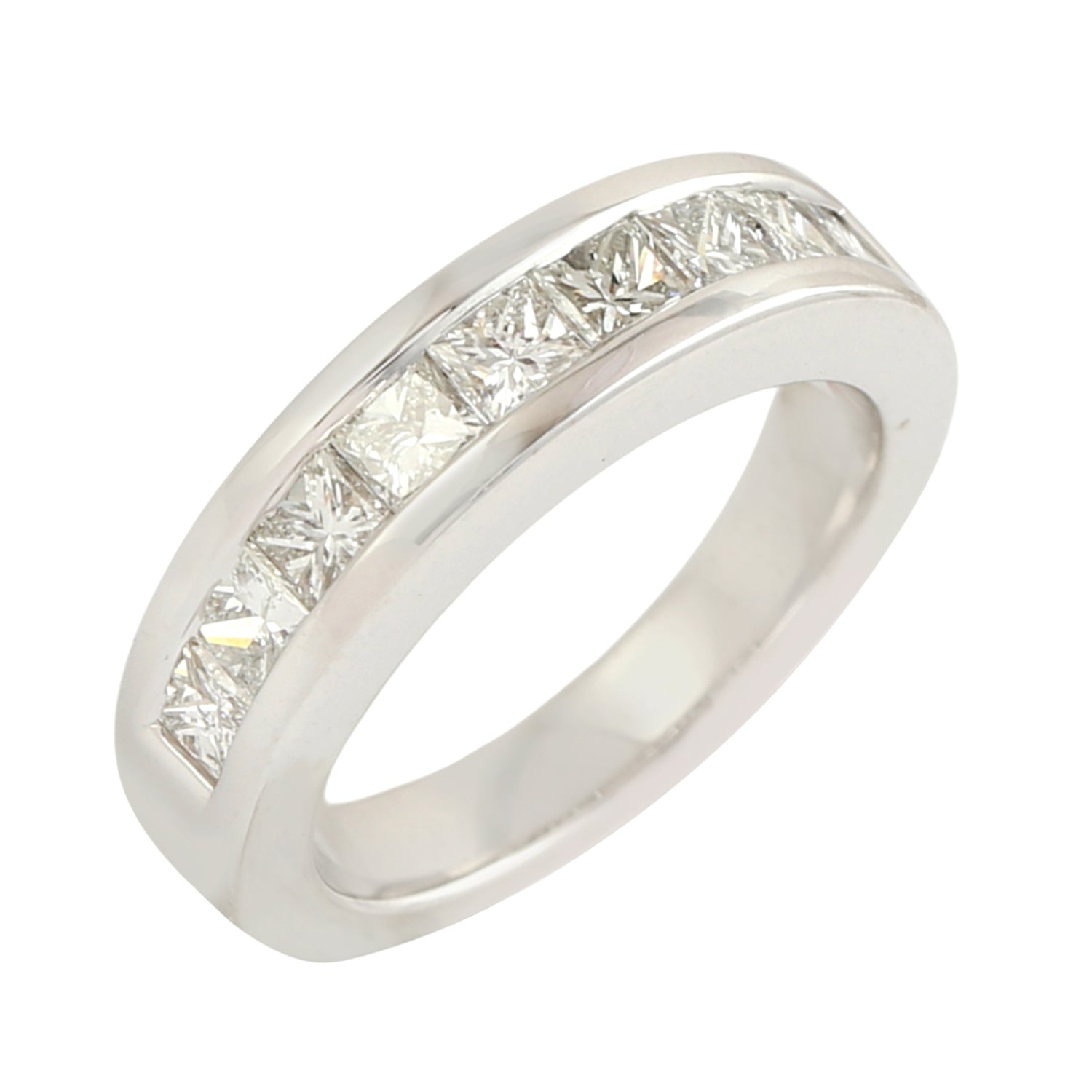 18K White Gold Princess Cut Channel Set Diamond Band Ring for Women - Elegant Wedding, Engagement, Anniversary Jewelry Gift