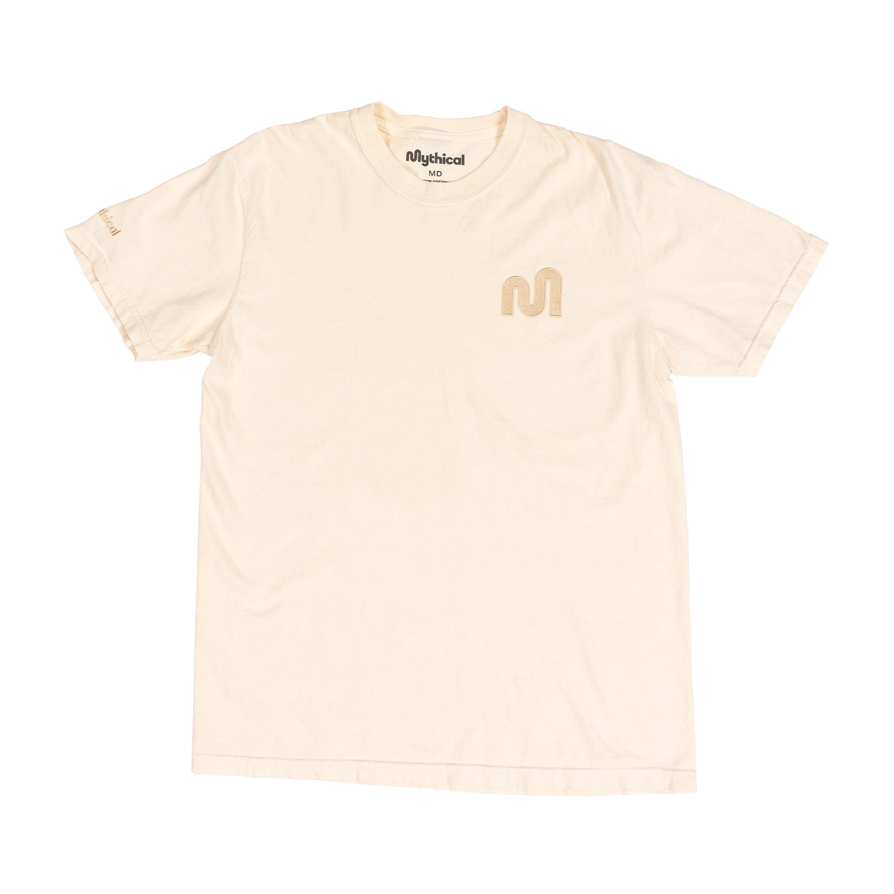 Mythical Embroidered T-Shirt for Men & Women - Ivory Cotton Graphic Tee - Perfect for Casual Wear, Street Style & Festival Outfits