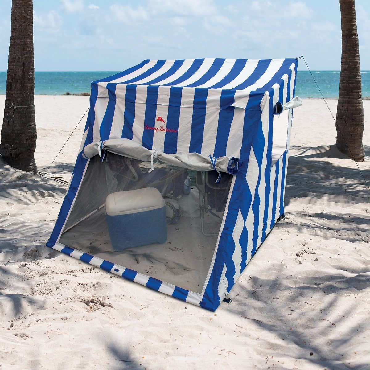 Rio Brands Beach Sun Shelter - Portable Shade Tent for Beach, Camping & Outdoor Activities - UV Protection Blue & White Striped Canopy - Perfect for Family Picnics, Backyard Relaxation & Summer Travel