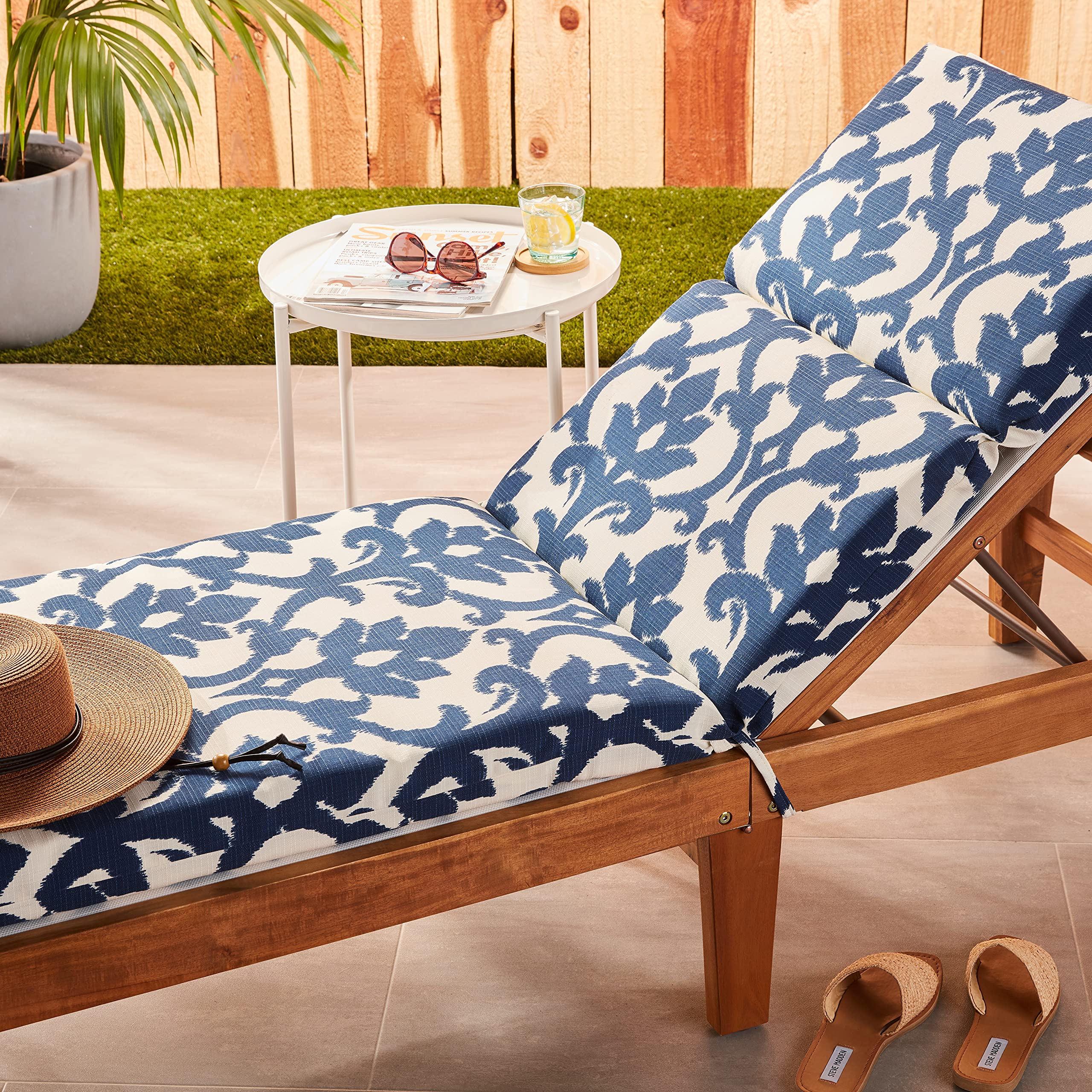 Premium Damask Indoor/Outdoor Chaise Lounge Cushion - Split Back Design with Secure Ties, Plush Fiber Fill, Weather & Fade Resistant - 72.5
