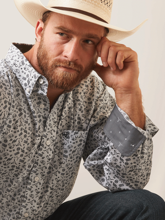 Ariat Men's Wrinkle-Free Fortune Classic Fit Shirt - Grey | Comfortable Casual & Work Wear for Outdoor Activities & Office