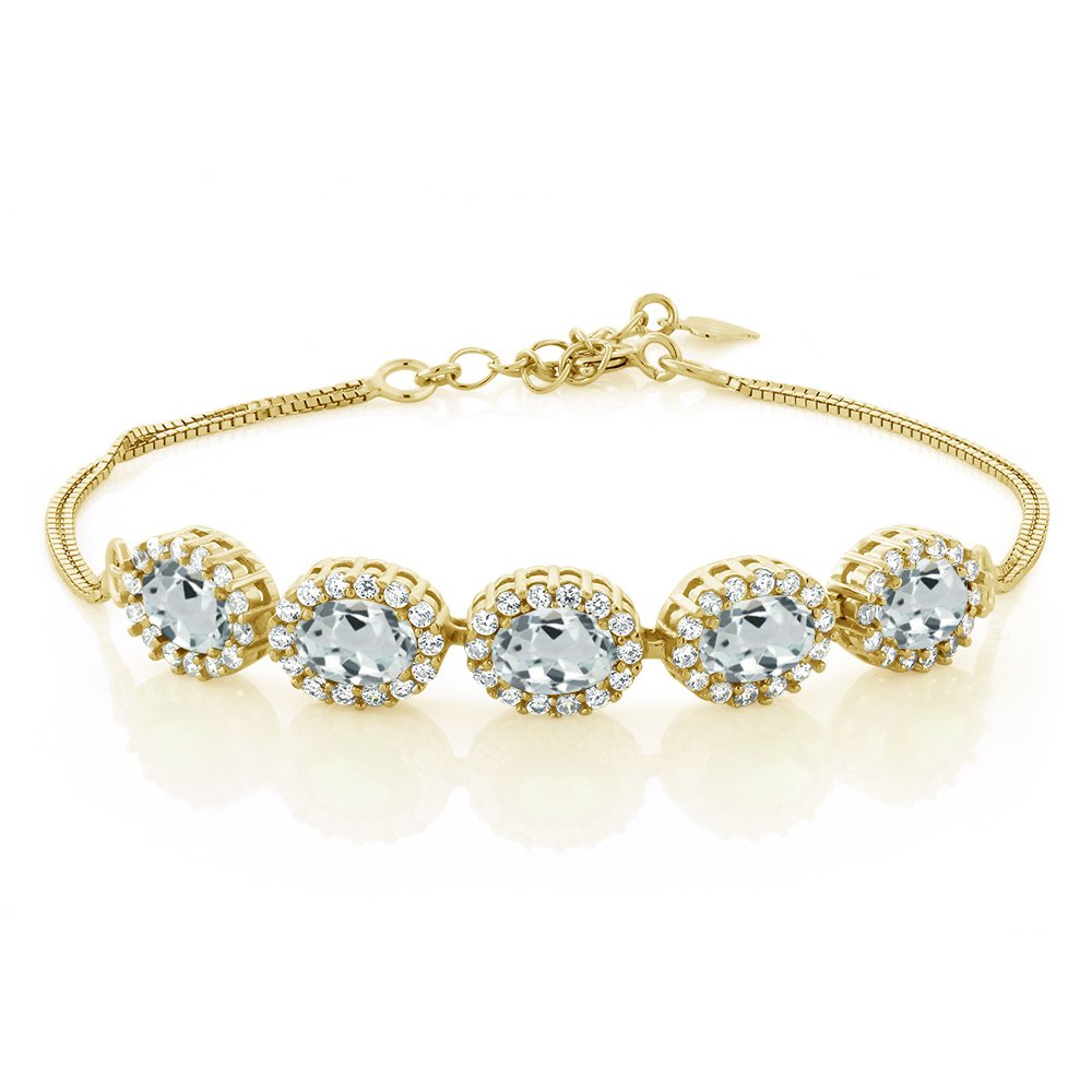 7X5MM Oval Cut Gemstone Birthstone Tennis Bracelet for Women - 18K Yellow Gold Plated Sterling Silver | 7 Inch with 1.5 Inch Extender | Fine Jewelry Gift for Her, Mom, Wife | Perfect for Birthdays, Anniversaries & Special Occasions