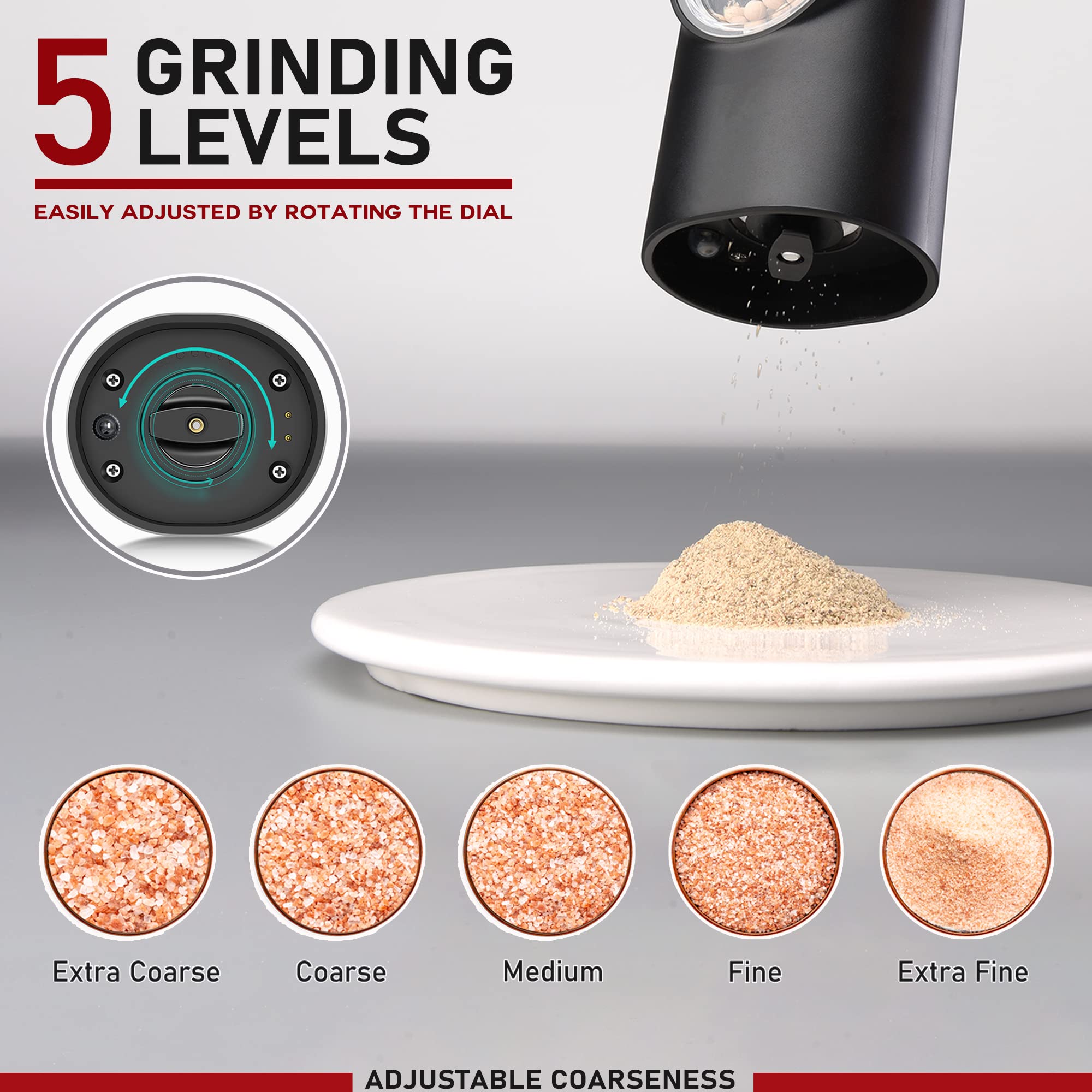 Premium Electric Salt and Pepper Grinder Set - USB Rechargeable Automatic Mill with Adjustable Coarseness & One-Hand Operation | Ceramic Burr Refillable Spice Grinder with LED Light & Charging Base | Perfect for Kitchen, Dining Table & Outdoor BBQ