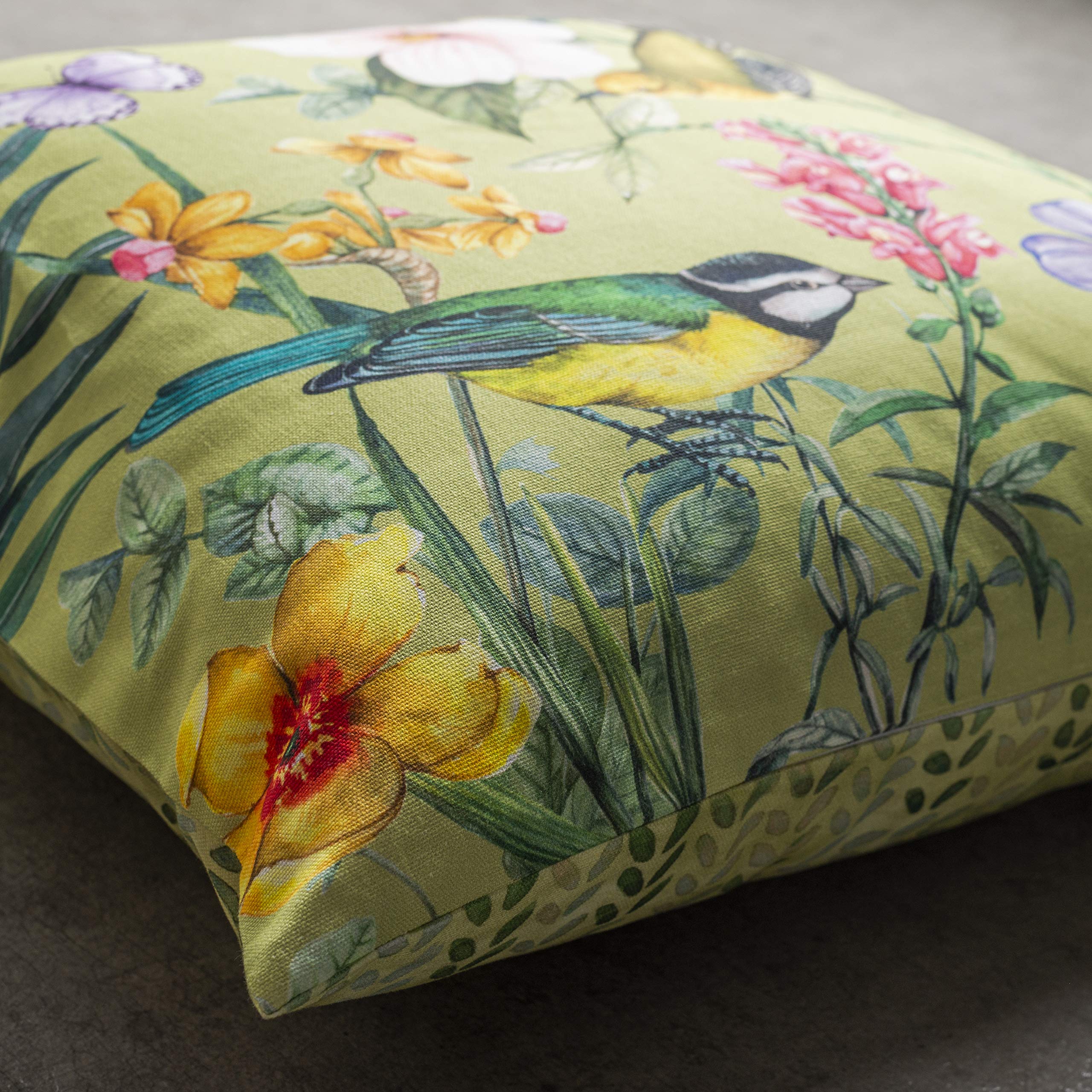 Maison d'Hermine 20x20 Inch Square Decorative Pillow Covers - 100% Cotton Throw Pillow Covers with Hidden Zipper for Sofa, Couch, Bed & Home Decor (Hesperides Birds Design) - Perfect for Easter Decorations, Living Room Accents & Seasonal Home Styling