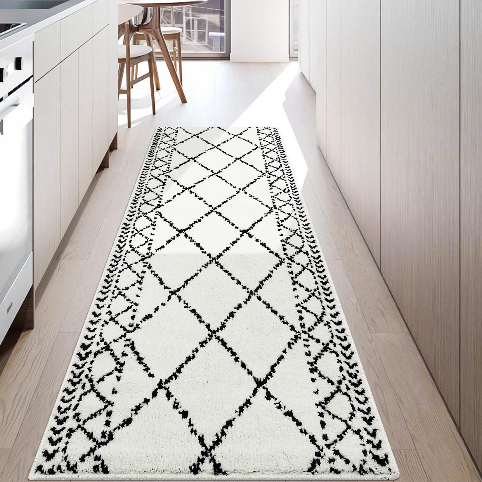 GARVEE 2x8 Feet Runner Rugs - Soft Plush Fluffy Non-Slip Rubber Backing, Modern Geometric Trellis Design for Bedroom, Living Room, Hallway, Kitchen & Laundry - Boho Chic Home Decor Rug