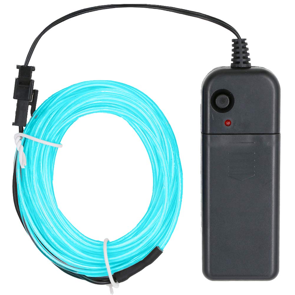 Searik 16.4ft LED Neon Rope Light - 5m Battery Powered EL Wire Glowing Strip with Remote Control for Halloween Party Decor, DIY Car & Clothing Accessories, Festival Lighting - Light Blue | Indoor & Outdoor Use for Bedroom, Bar, Wedding, Stage Decoration
