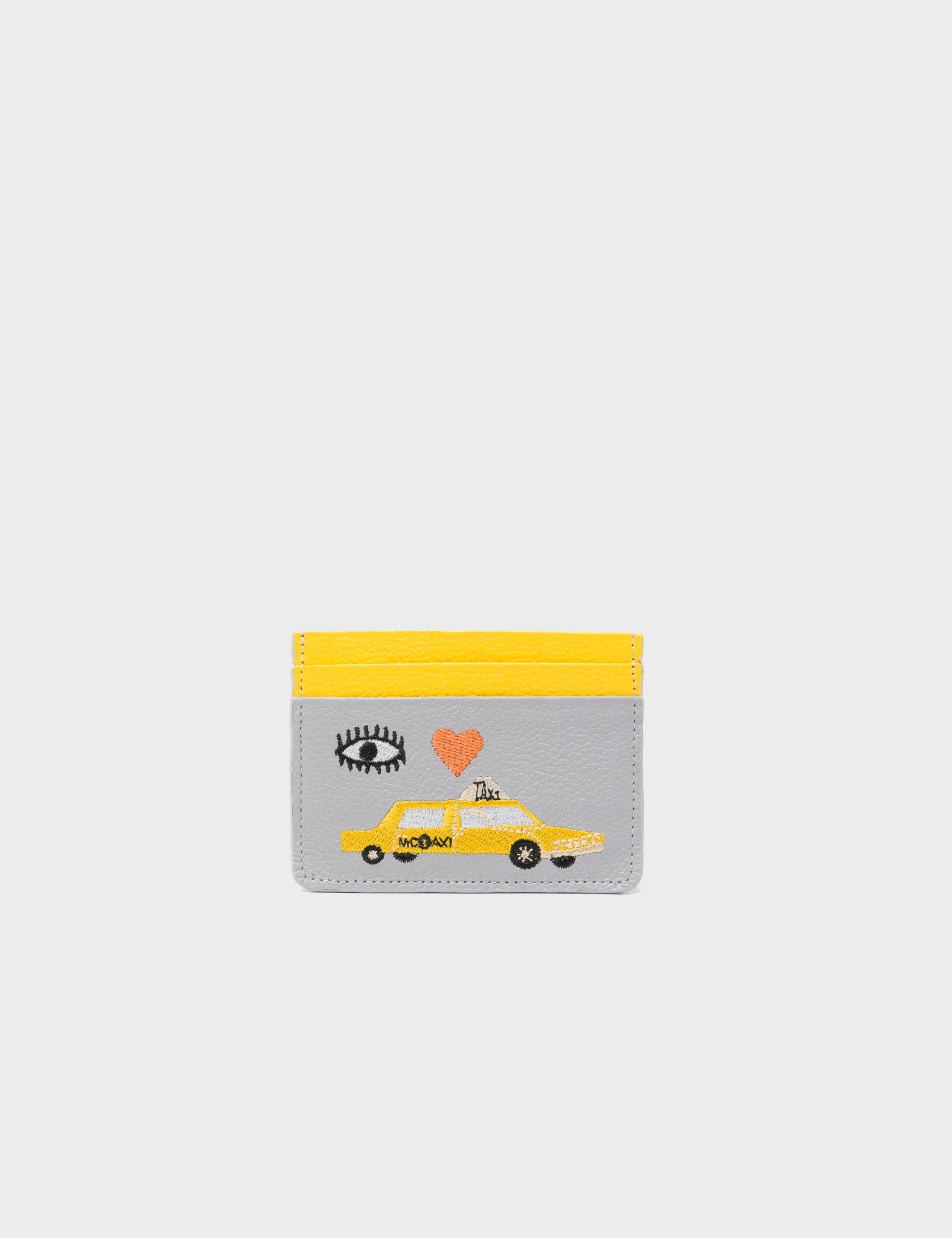 Filium Moonwalk Gray Leather Cardholder with Eye Love New York Embroidery - Slim RFID Blocking Wallet for Men & Women - Perfect for Travel, Business & Everyday Use