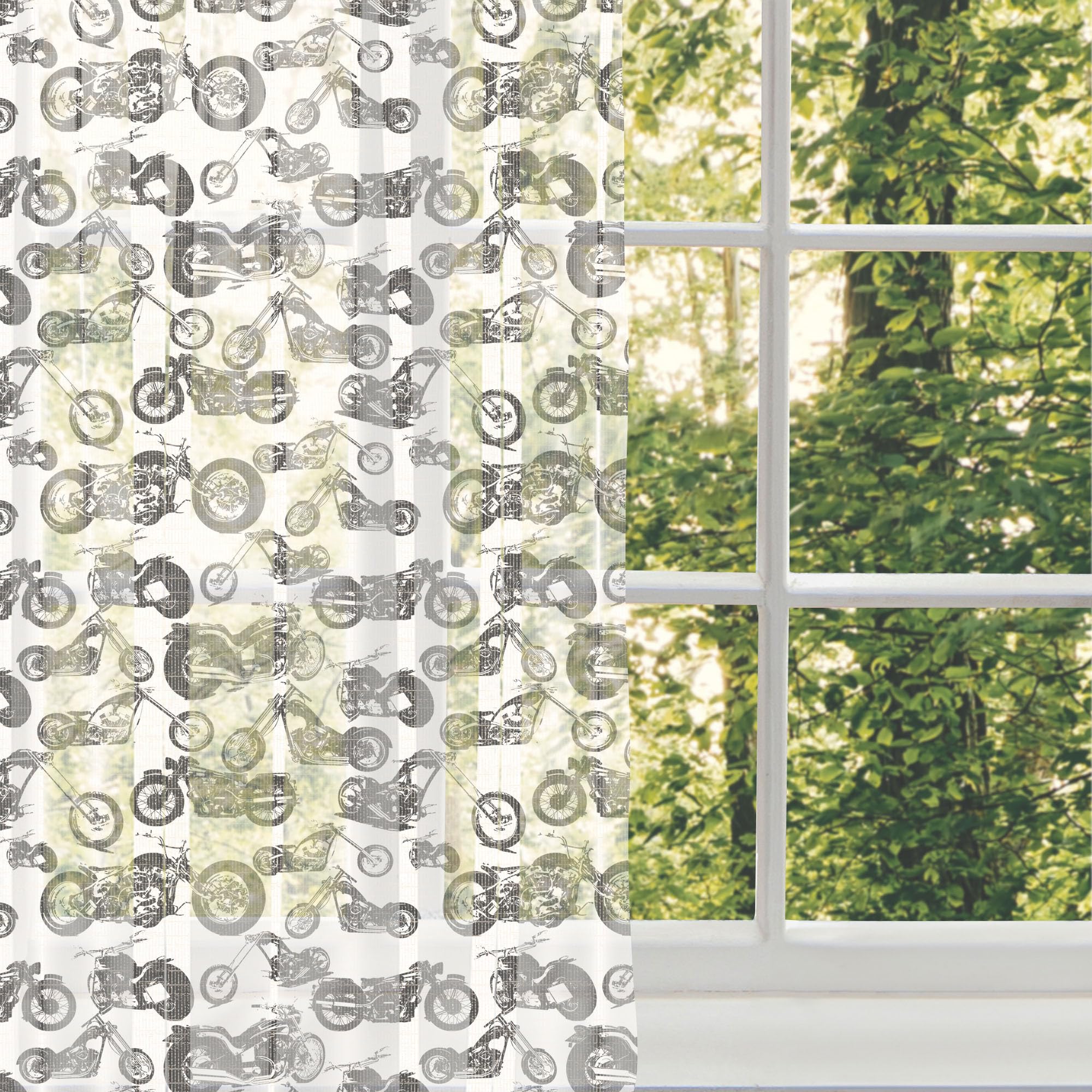 Ambesonne Motorcycle Tulle Curtains - Retro Chopper Black & White Design, 108