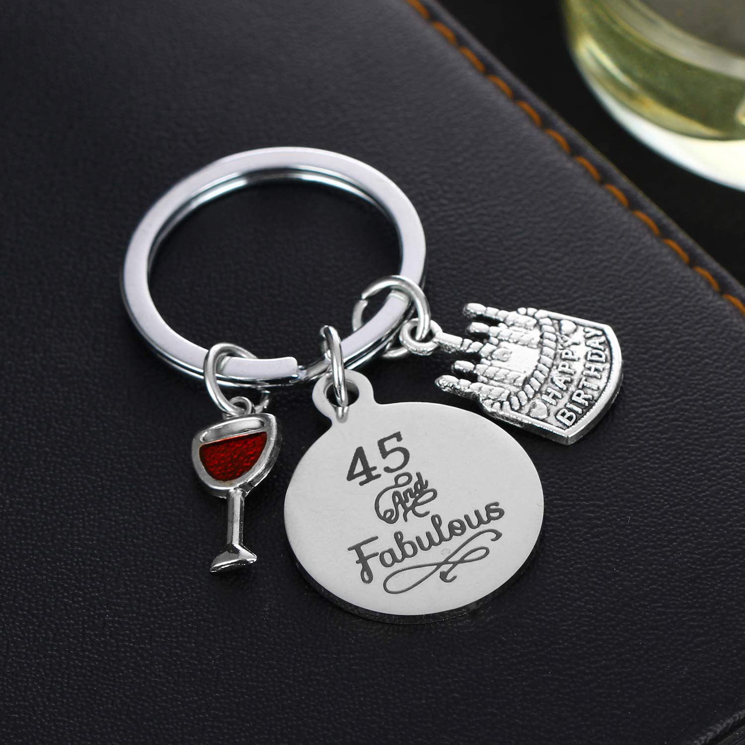 YEEQIN Happy Birthday Keychain - Cake, Cheer, Live Laugh Love Charms Keychain for Women & Men, 45th Birthday Gift Ideas for Friends, Family & Coworkers | Perfect for Birthday Parties, Celebrations & Surprise Gifts