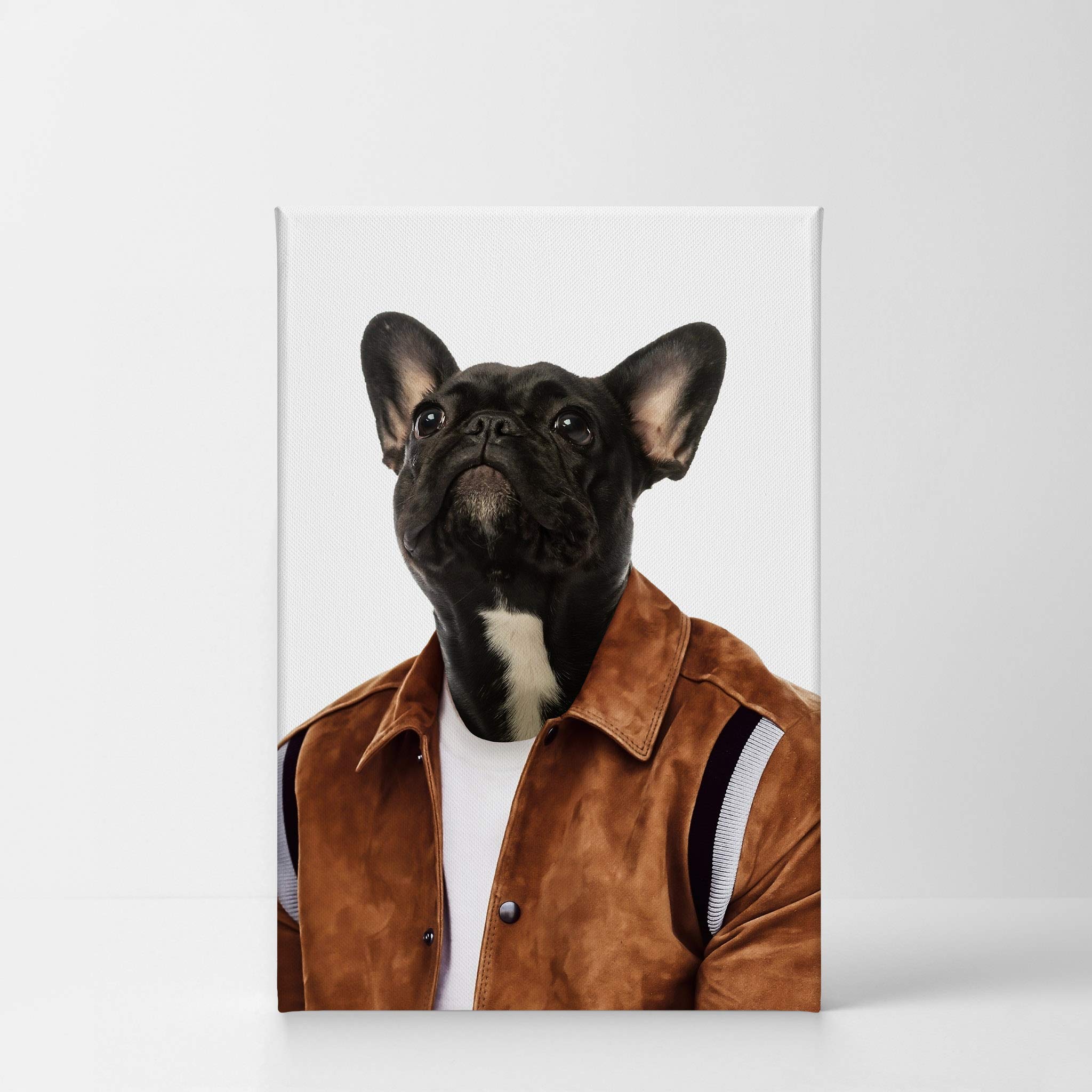 French Bulldog Portrait Canvas Wall Art - Brown Jacket Pet Painting for Dog Lovers, Ready to Hang 40x30 - Perfect Gift for Pet Owners, Home Decor for Living Room, Bedroom & Nursery