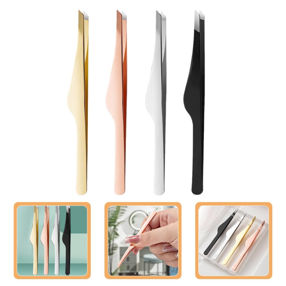 NOLITOY 4-Piece Professional Eyelash Extension Tweezers Set - Stainless Steel Lash Tools for Extensions, Isolation & Eyebrow Shaping | Perfect for Salon & Home Use