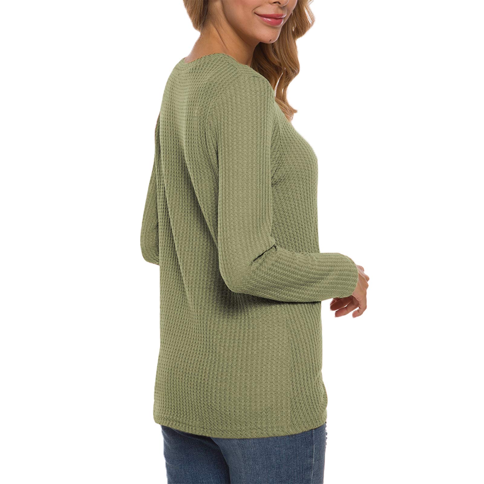 MISFAY Women's Casual Long Sleeve Cute Twist Knot Waffle Knit Shirt - Soft Comfortable Tunic Top for Fall & Winter, Perfect for Work, Date Night and Everyday Wear