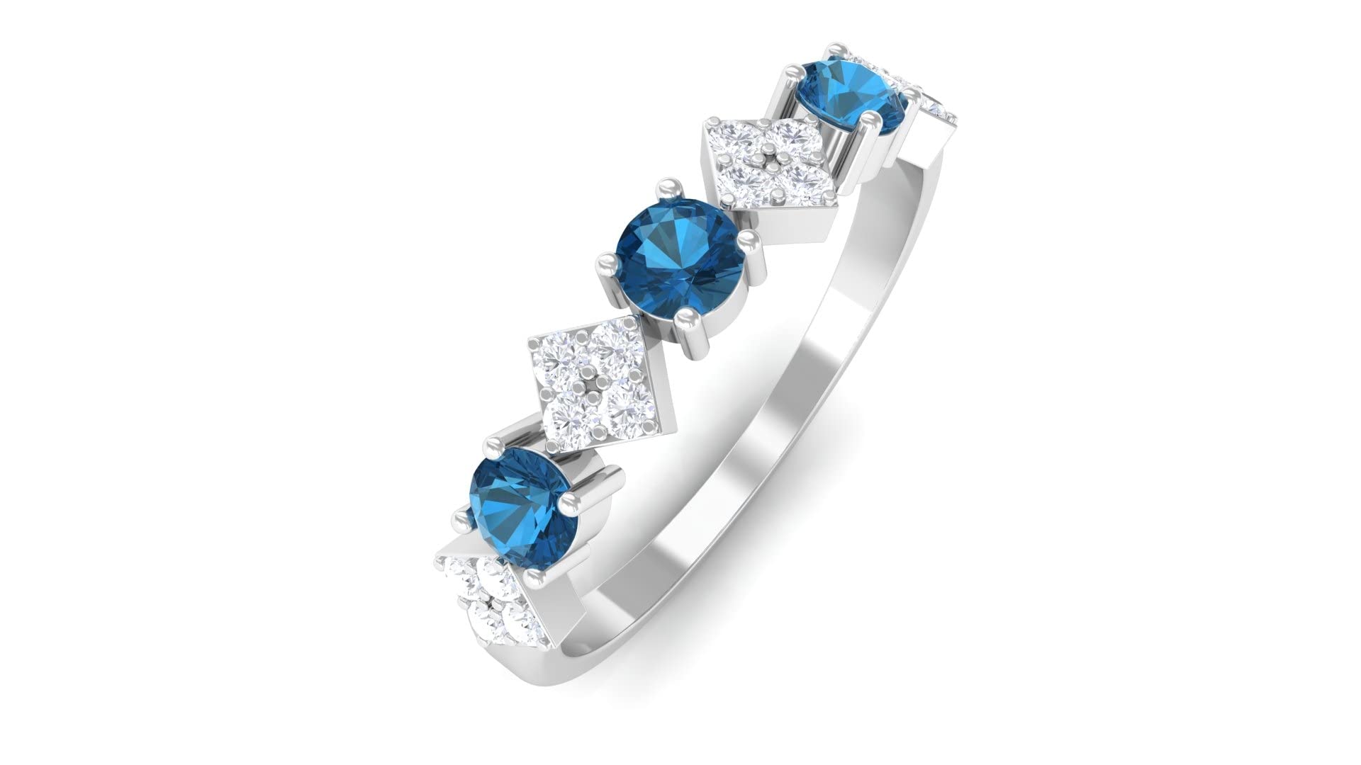 1/2 CT London Blue Topaz & Diamond Half Eternity Ring - 14K Solid Gold Wedding Band, Anniversary Gift for Her, Stackable Ring for Everyday Elegance