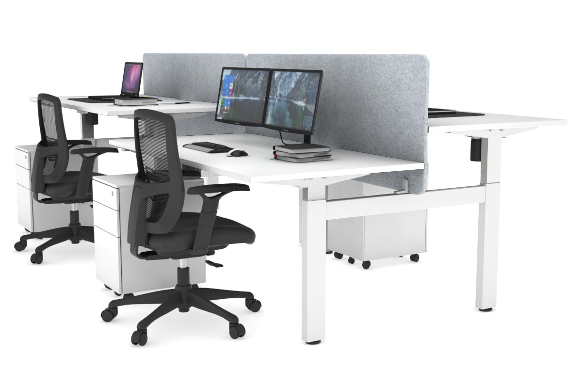 Adjustable 4-Person H Bench Workstation - White Frame [1600L x 800W] - Perfect for Office, Classroom, or Collaborative Workspace
