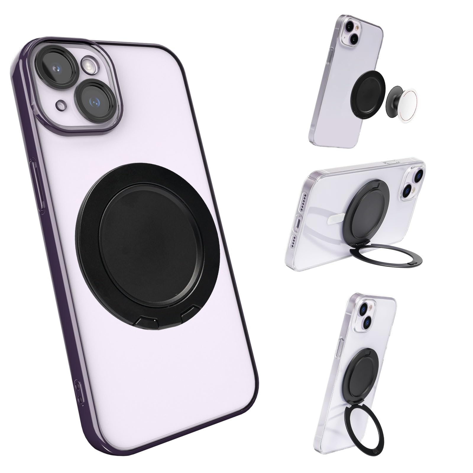 Magnetic Phone Ring Holder & Kickstand - Compatible with iPhone 12/13/14/15 Series & MagSafe, Removable PopSocket Grip Stand for Hands-Free Viewing & Secure Phone Grip - Perfect for Driving, Video Calls, and Selfies
