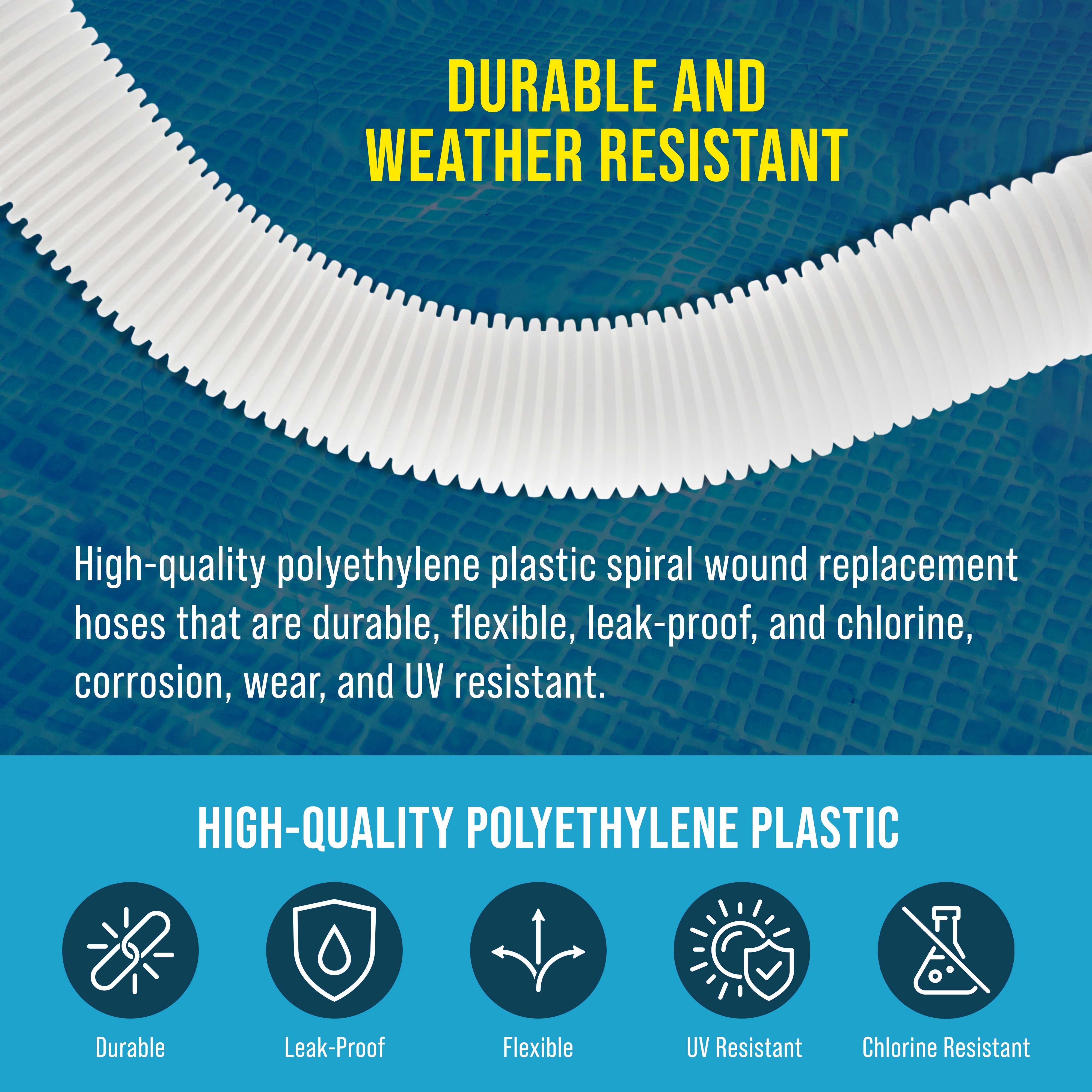 Intex 29060E Compatible Above Ground Pool Hose Replacement - 1.5 Inch Diameter x 59 Inch Long (Pack of 2) for Pool Filter Pumps, Sand Filters & Saltwater Systems (1,500-2,500 GPH) - Perfect for Summer Backyard Swimming Pool Maintenance