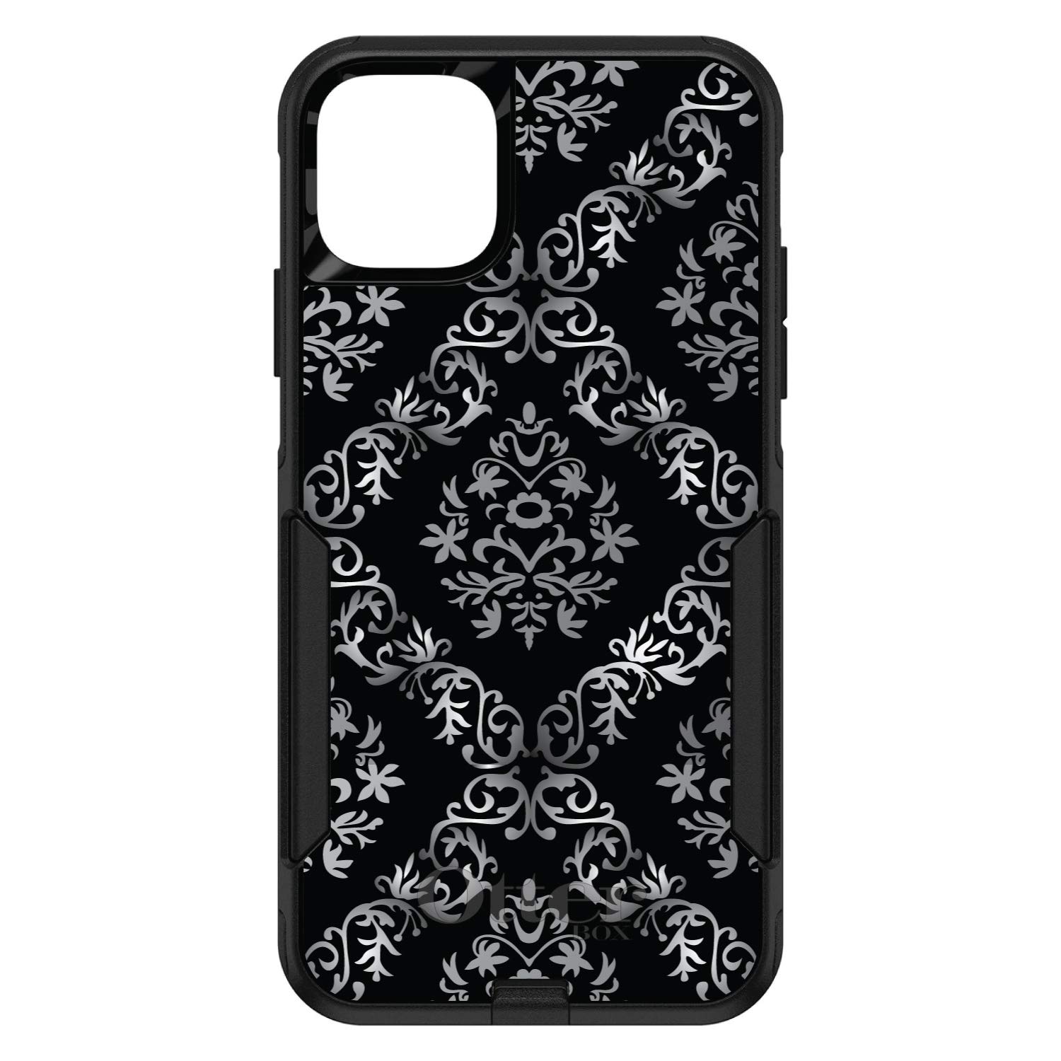 DistinctInk iPhone 12 Mini Case (5.4 Inch) - Premium Floral Damask Pattern Protective Cover - Black White Silver Grey Options - Durable OtterBox Commuter Alternative - Perfect for Everyday Use & Travel Protection