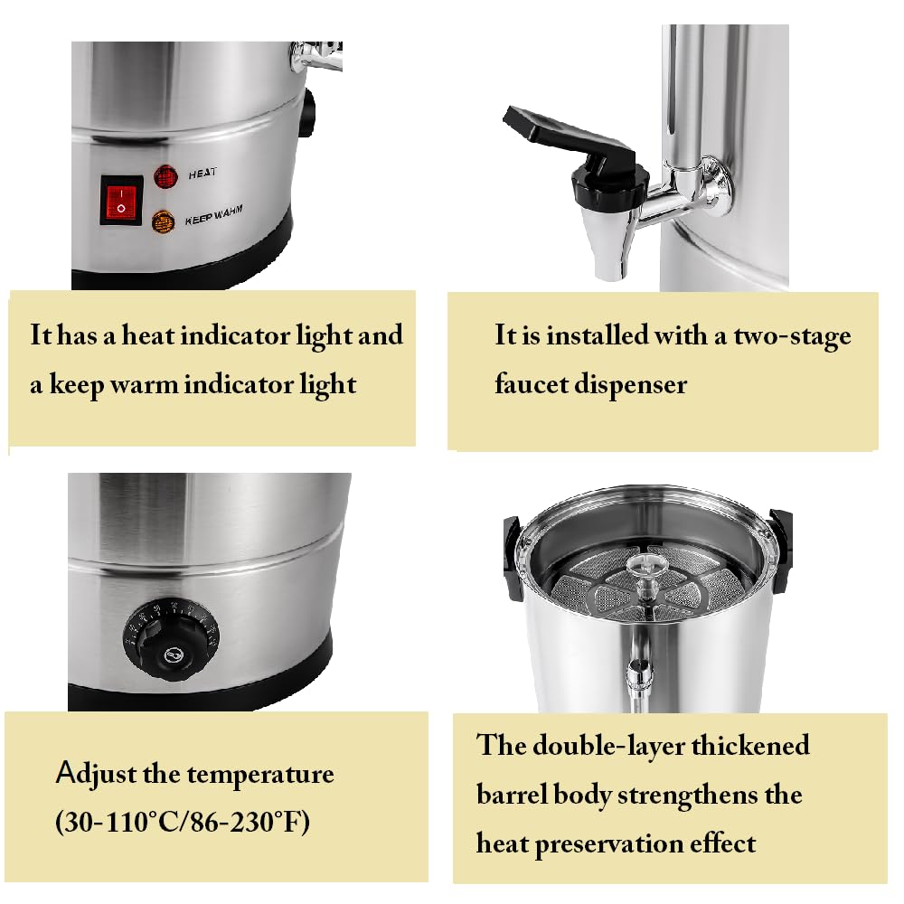 CNCEST Commercial Stainless Steel 15L/3.96gal 1.4KW Coffee Urn Maker - Automatic Brewing, Adjustable Temperature (30-110°C/86-230°F) for Home, Office, Wedding & Events - Perfect for Large Gatherings, Catering & Hospitality Use