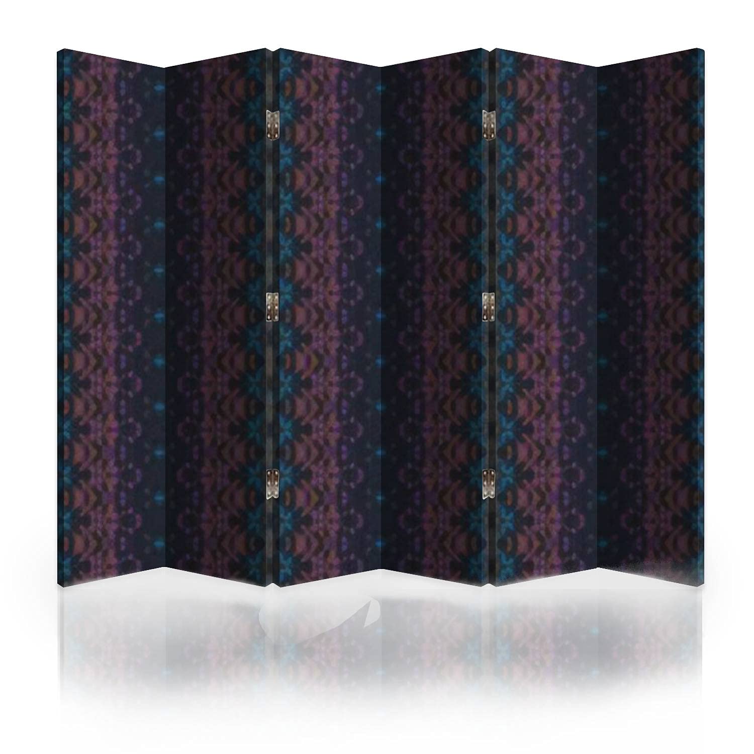 Bohemian Canvas Room Divider Screen - 6 Panel Folding Privacy Partition with Abstract Geometric Tribal Wave Patterns in Multi Colors | Perfect for Home Office, Bedroom Separation & Studio Privacy