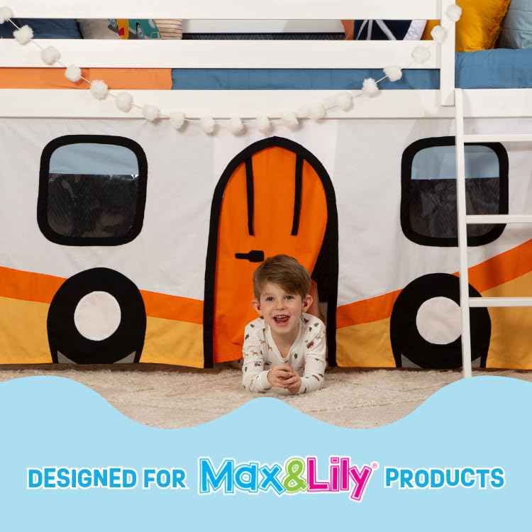 Max & Lily Underbed Privacy Curtain for Low Bunk/Loft Bed - 2 Panel Play Tent Set in Hot Blue/White Cotton Fabric | Perfect for Kids' Room Decor, Playtime Hideout & Sleep Privacy