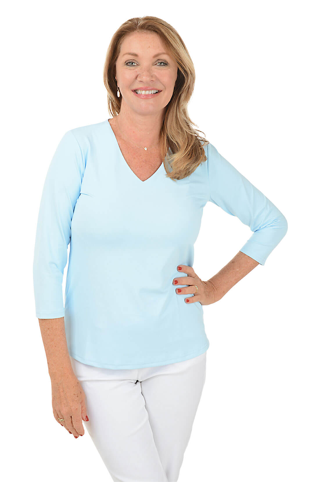 Silky V-Neck Solid Tee for Women - Soft Comfortable Stretch T-Shirt - Casual Everyday Wear for Work, Outings & Layering