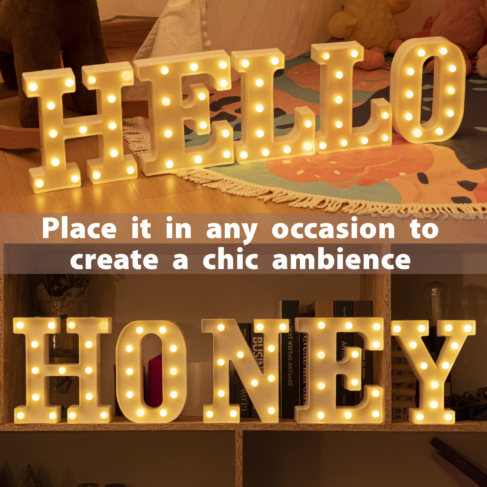 HXWEIYE LED Marquee Letter H - Light Up Alphabet Sign with 26 Letters & 10 Numbers - Battery Powered Party Decor for Birthday, Christmas, Bar - Warm White Lights for Home, Wedding, Holiday Decorations