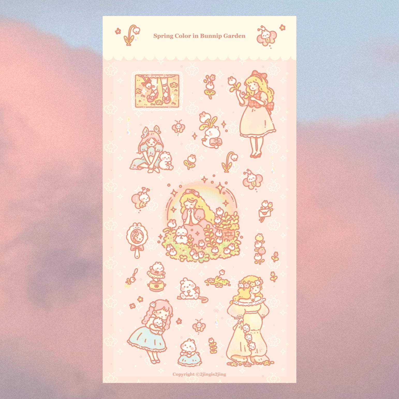 2jingis2jing Spring Color in Bunnip Garden Sticker Sheet - Decorative Vinyl Stickers for Scrapbooking, Journals, Laptops & DIY Crafts