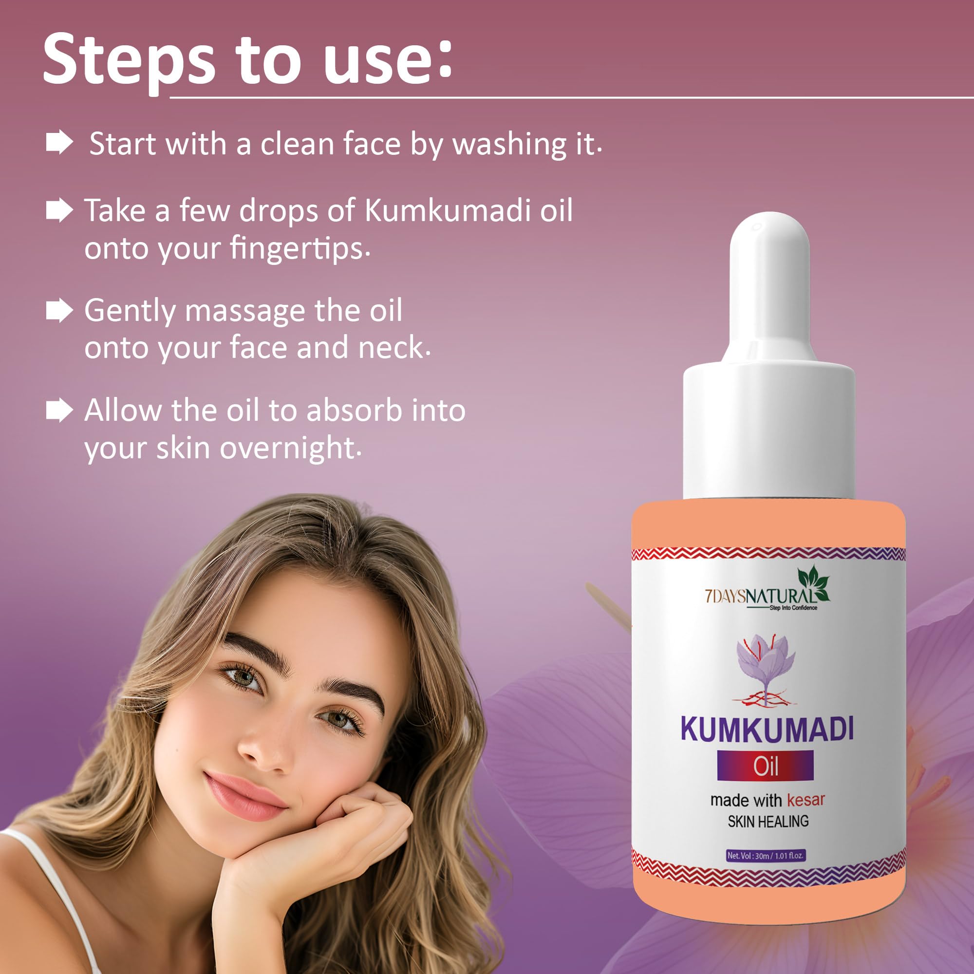 7 DAYS Kumkumadi Face Oil - Brightening Serum with Saffron, Sunflower & Turmeric Root Extract | 30ml Anti-Aging Facial Treatment for Men & Women | Perfect for Night Routine & Glowing Skin