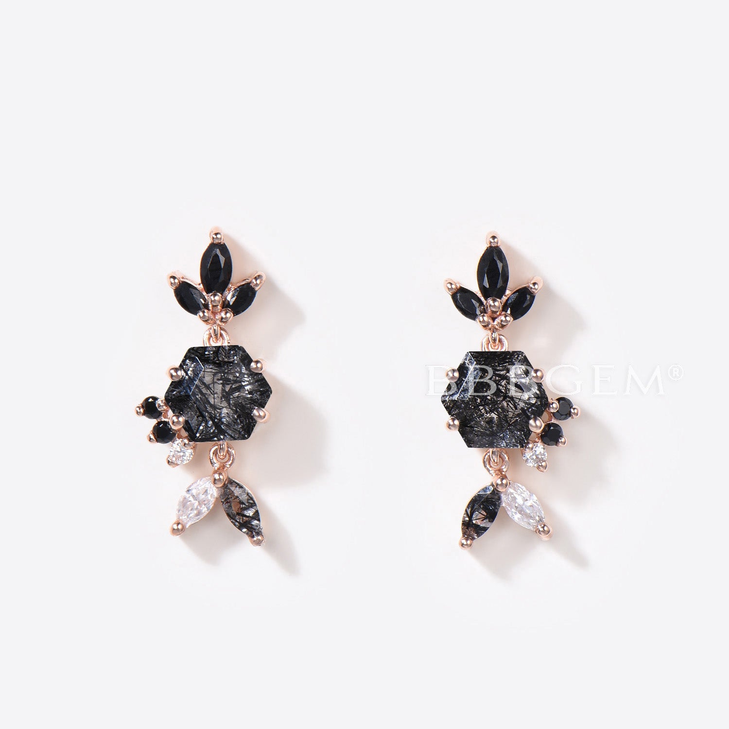 Hexagon Cut Genuine Black Rutilated Quartz Stud Earrings - Natural Black Gemstone Jewelry for Women - Perfect for Weddings, Parties & Everyday Wear