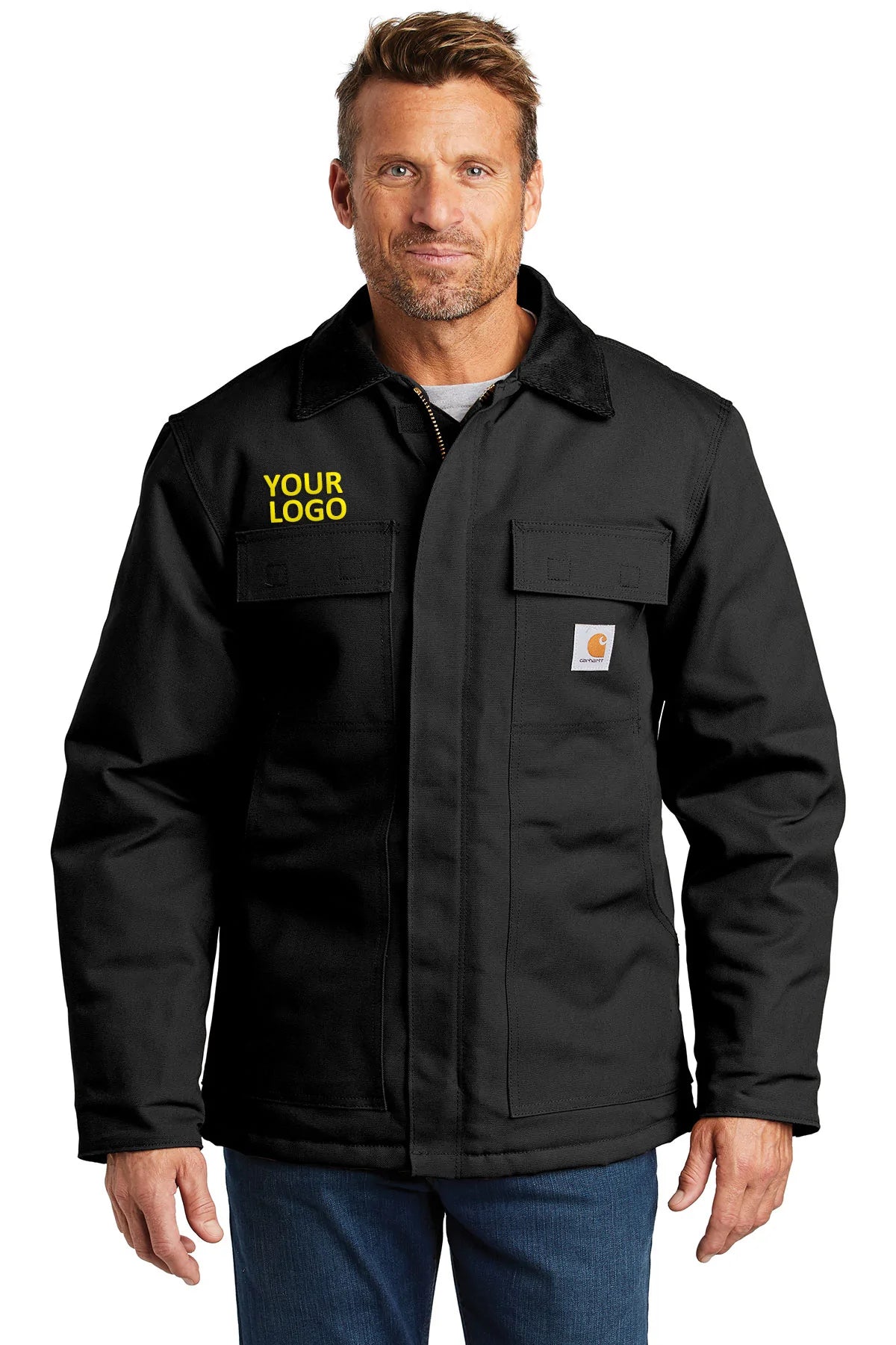 Carhartt Men's Tall Duck Traditional Custom Fit Coat - Black | Heavy Duty Work Jacket for Construction, Farming & Outdoor Activities
