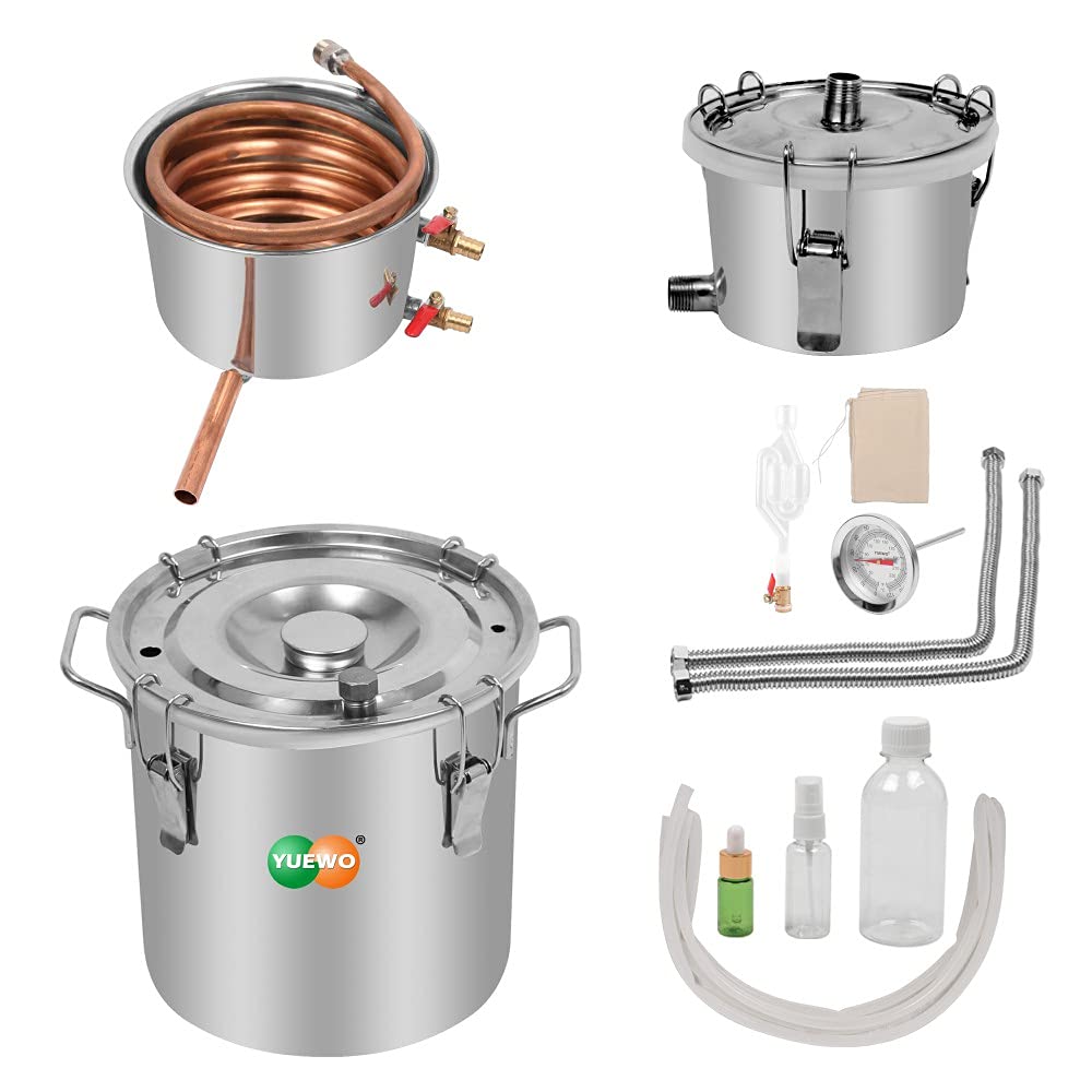 YUEWO 5 Gallon Alcohol Still - 3 Pot Copper Distiller Kit for Home Brewing Whisky, Wine, Brandy & Essential Oils | DIY Spirits Making Equipment for Beginners & Enthusiasts | Perfect for Home Bars, Craft Distilleries & Small Batch Production