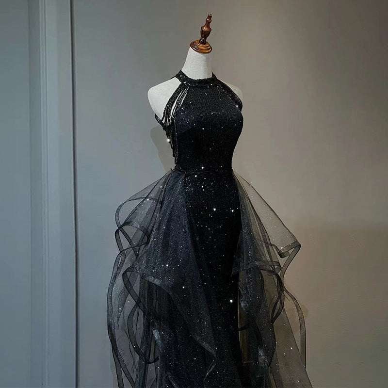 Elegant Black Sparkly Long Prom Dress - A-Line Tulle Evening Gown for Formal Parties, Homecoming & Special Occasions | Perfect for Prom Night, Wedding Guest & Black Tie Events