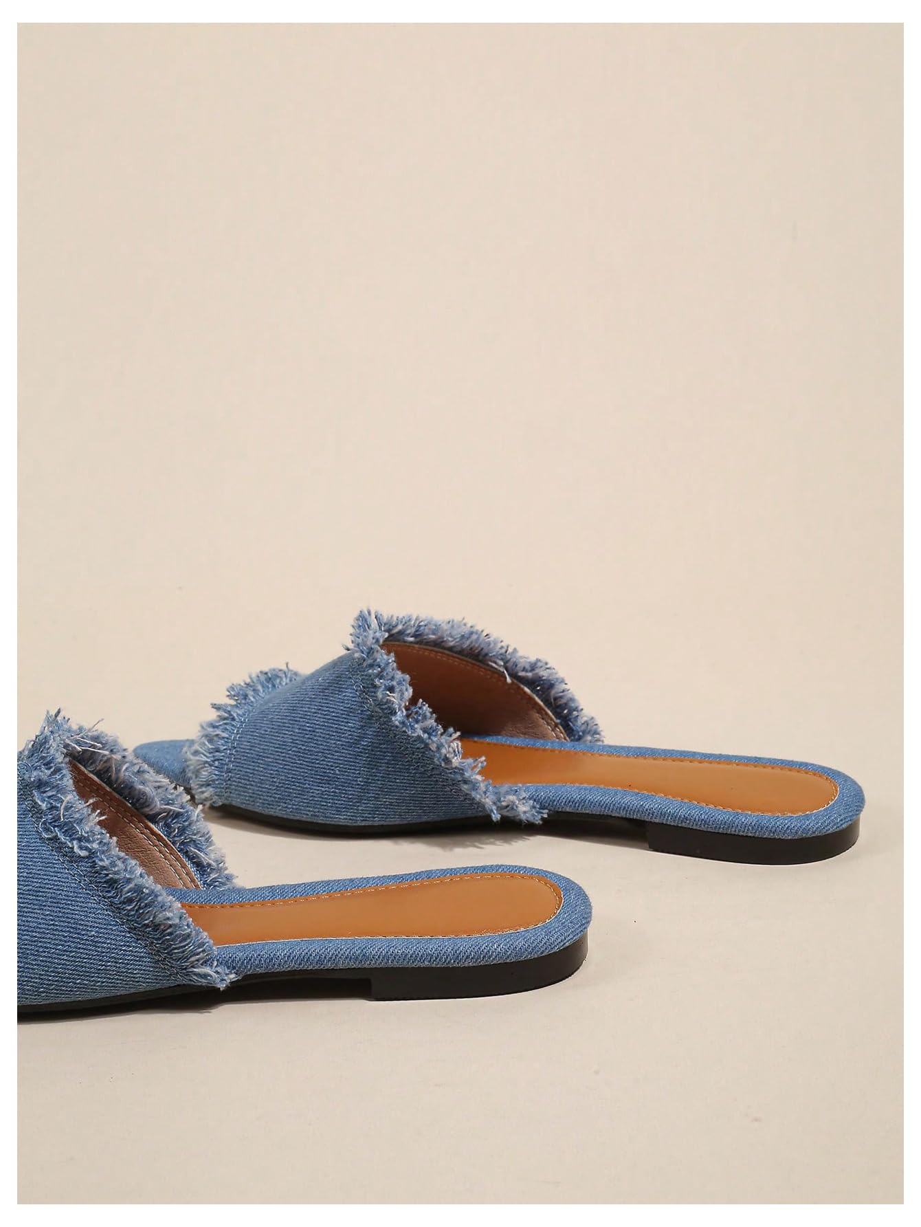 Verdusa Women's Pointed Toe Denim Flat Sandals - Slip On Open Toe Summer Shoes for Casual Wear, Beach & Outdoor Activities