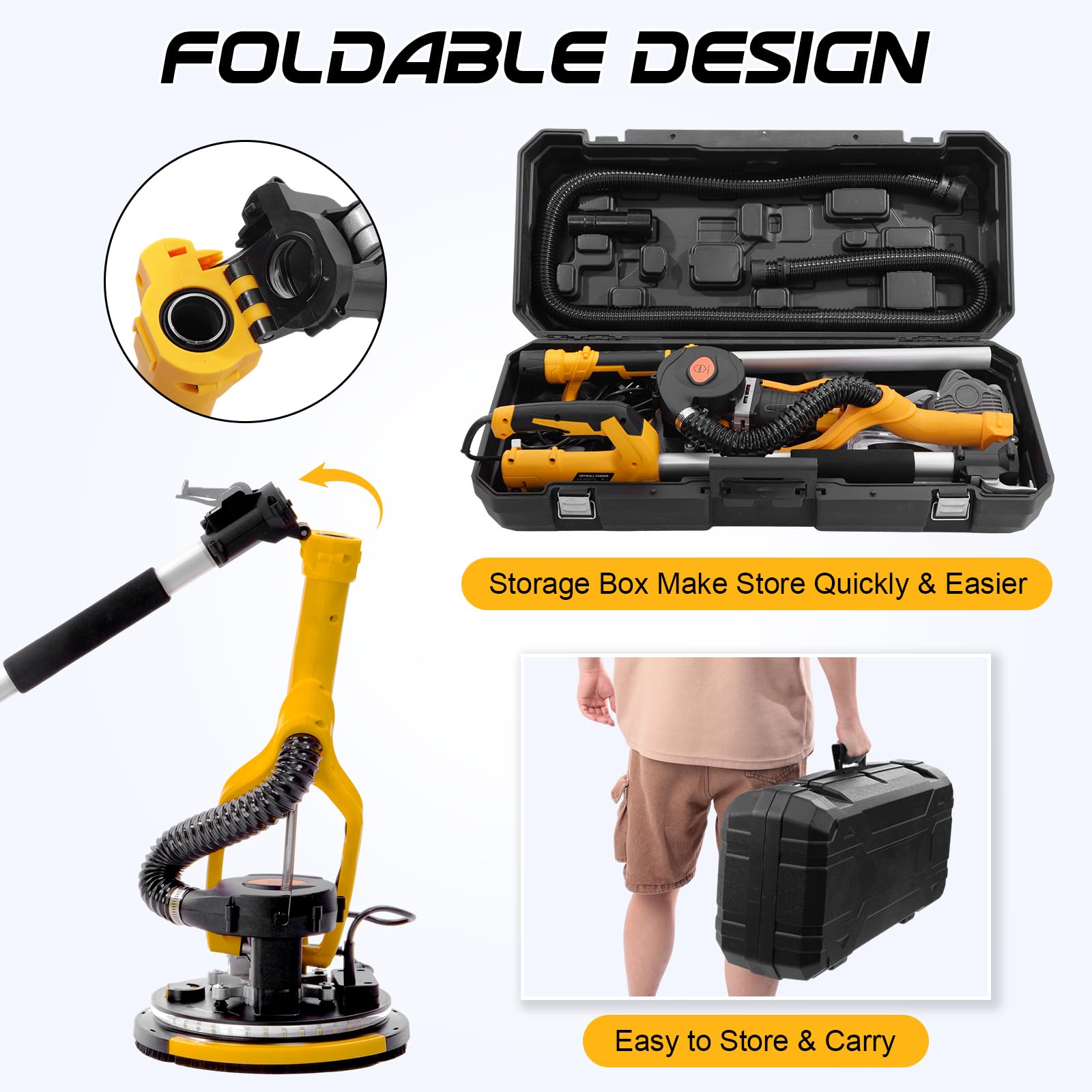 **880W 7.3-Amp Electric Drywall Sander with Vacuum Dust Collector – 1100-2100RPM 5-Speed Adjustable, 12 Sanding Discs, LED Light – Ideal for Popcorn Ceiling Removal & Wall Smoothing – Perfect for Home Renovation & DIY Projects**