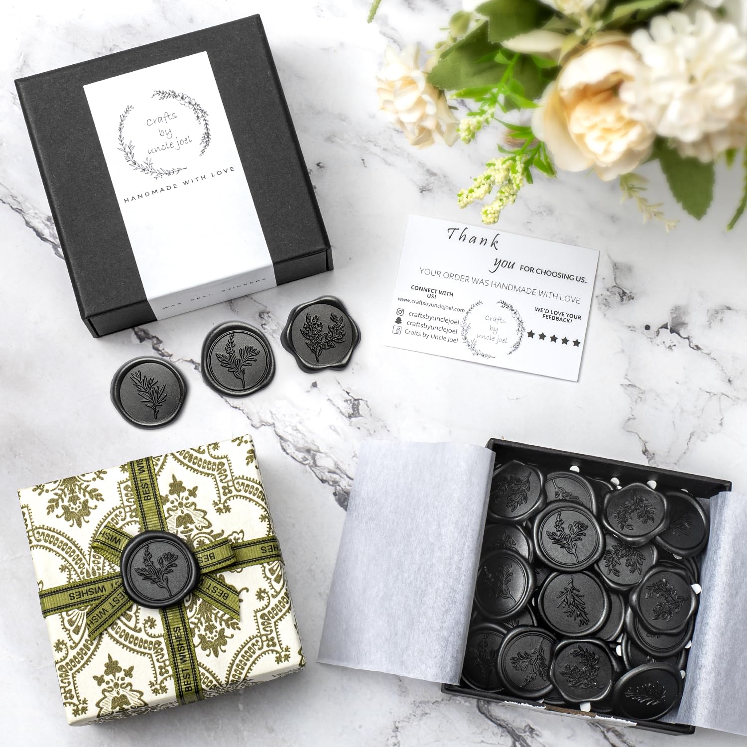 60 Pcs Black Wax Seal Stickers for Wedding Invitations & Envelopes - 3 Elegant Designs in 1 Pack - Premium Scrapbooking & Christmas Seals for DIY Crafts, Gift Wrapping & Stationery Decor