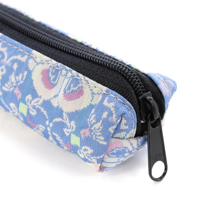 Nishijin Woven Pencil Case - Japanese Traditional Craft Floral & Bird Design in Pale Blue | Handmade in Kyoto, Japan | Perfect for School, Office & Gift Giving