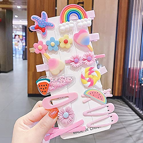 FLYBUY 14 Pcs Unicorn Ice Cream Hair Clips Set for Girls - Cute Toddler Hair Barrettes & Baby Hair Accessories (Pink) - Perfect for Parties, School & Daily Styling