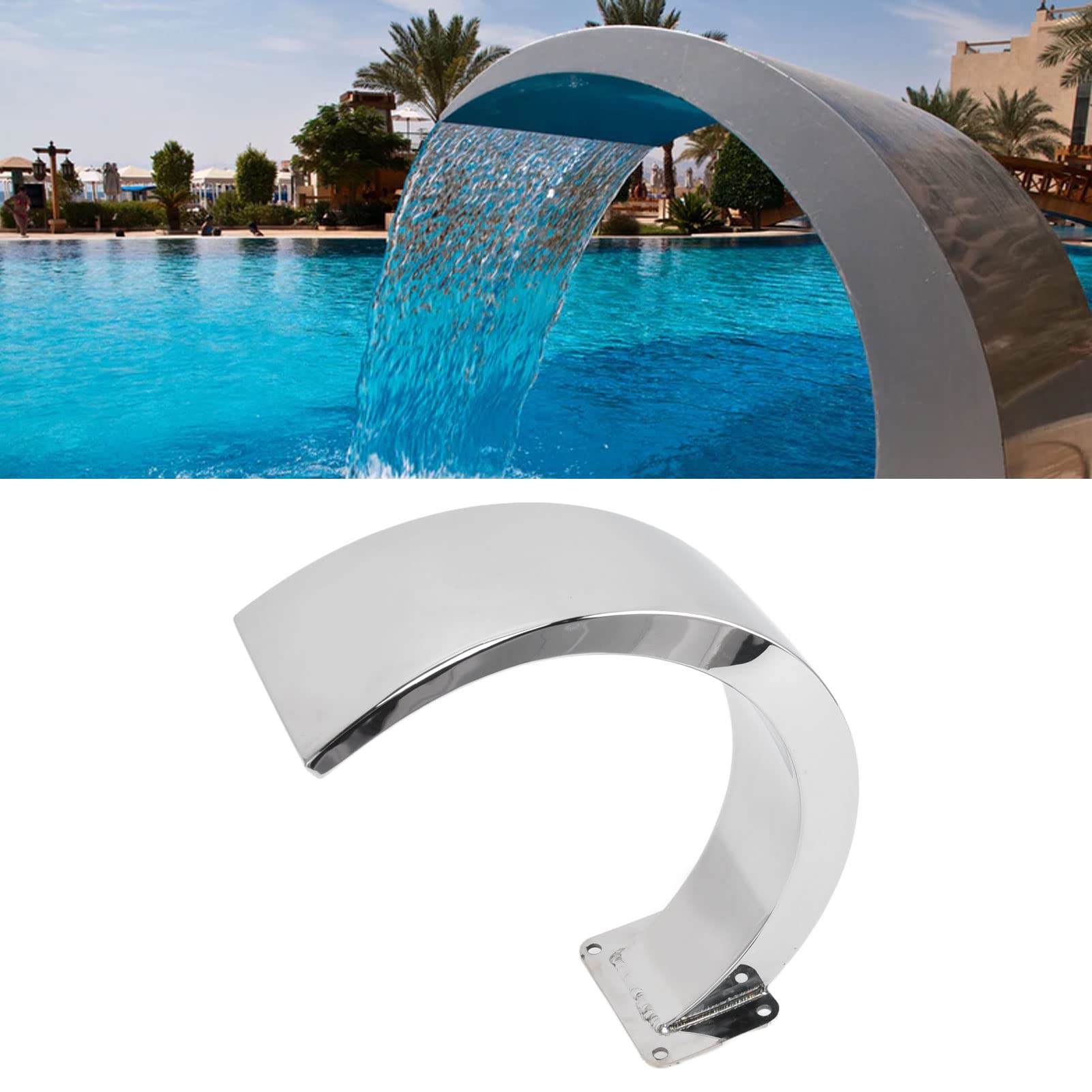 Stainless Steel Waterfall Pool Fountain - Outdoor Garden & Swimming Pool Water Feature with G1 Female Thread, 10.4